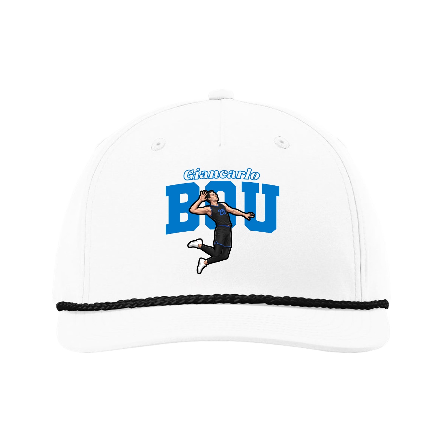 Five-Panel Classic Rope Cap — Name Arch in White