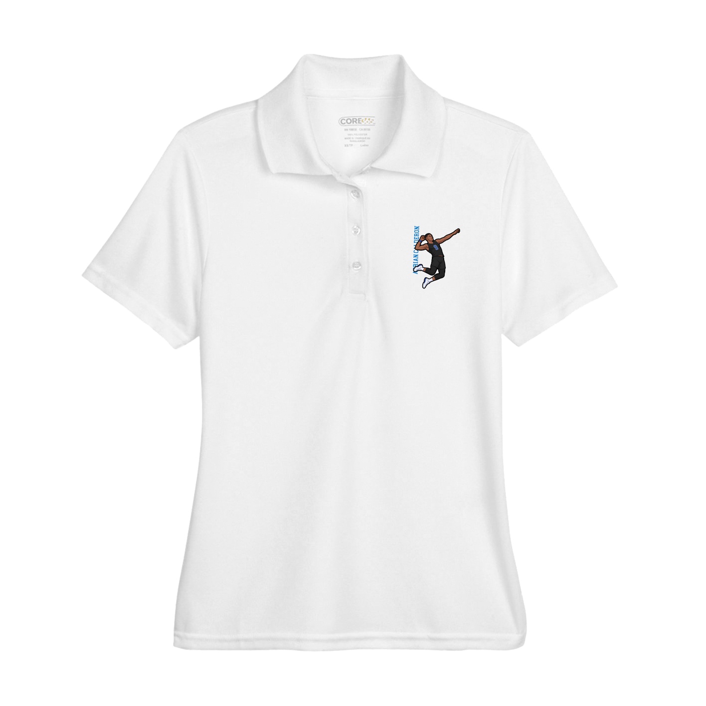 Womens Performance Polo — Name Vertical in White