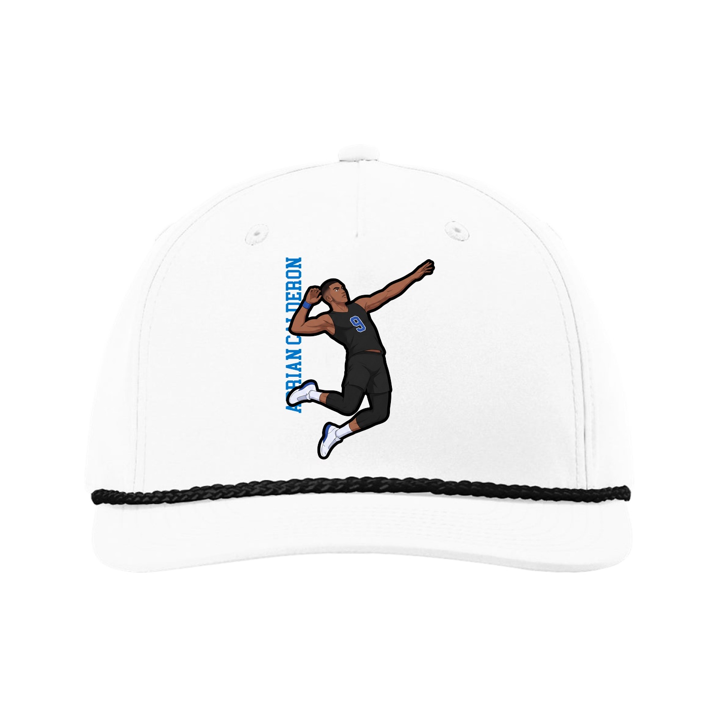 Five-Panel Classic Rope Cap — Name Vertical in White