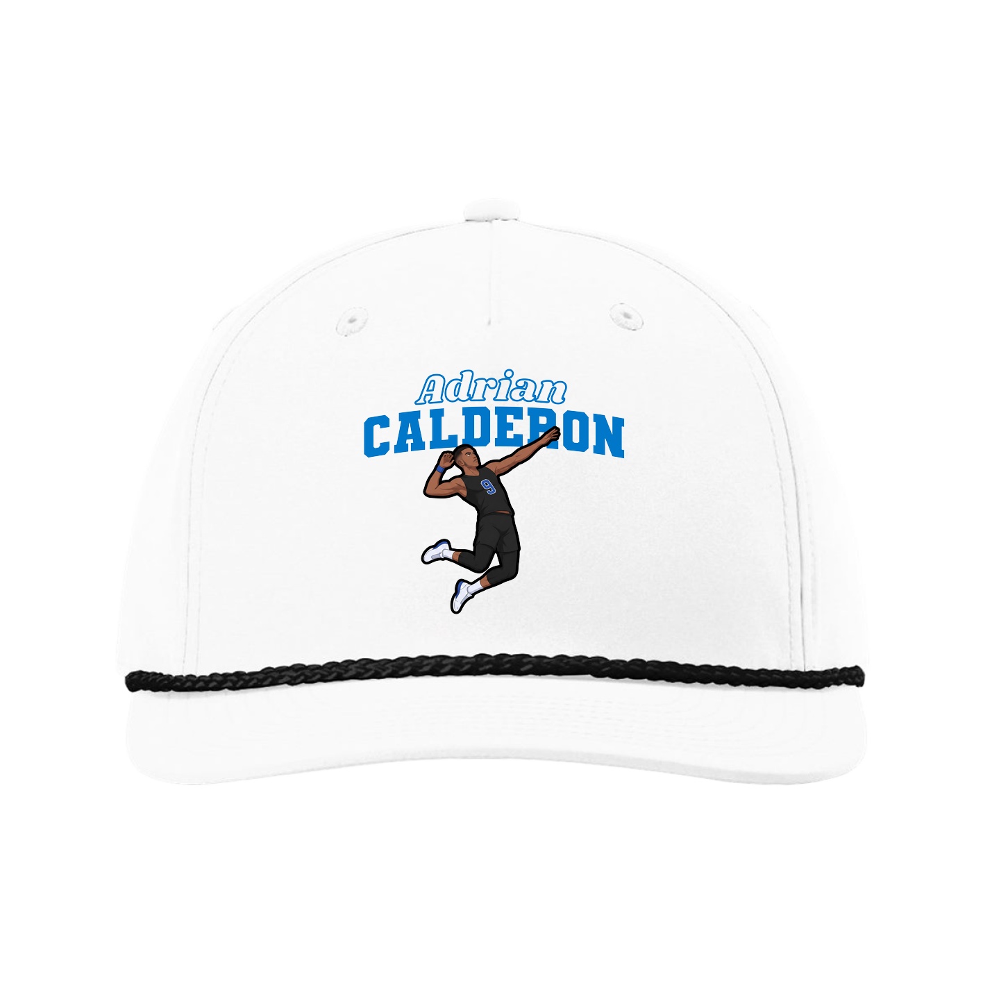Five-Panel Classic Rope Cap — Name Arch in White
