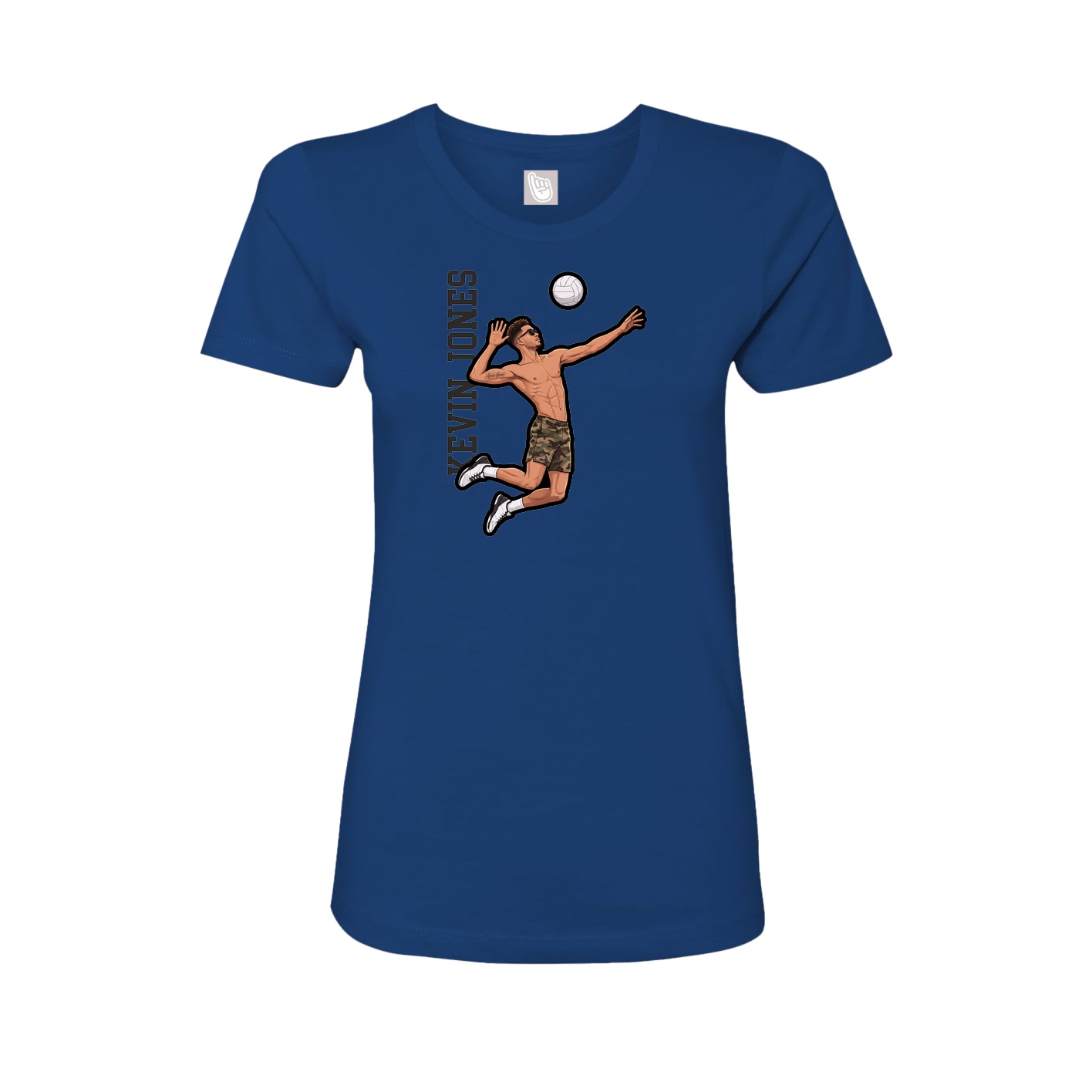 Fitted Women's Tee — Name Vertical in Royal