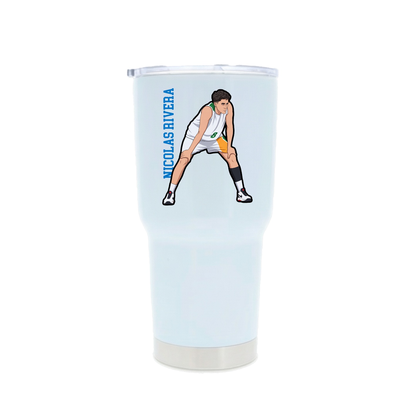 30oz Stainless Steel Tumbler — Name Vertical in White