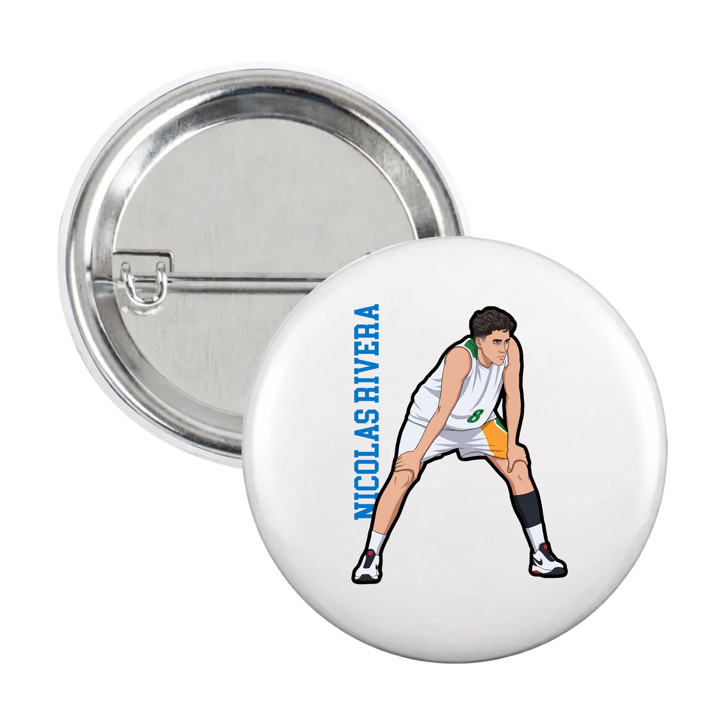 Game Day Button — Name Vertical in White