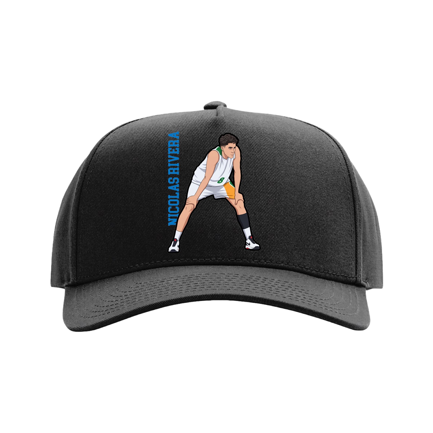 Full Fabric Five-Panel Champ Cap — Name Vertical in Black