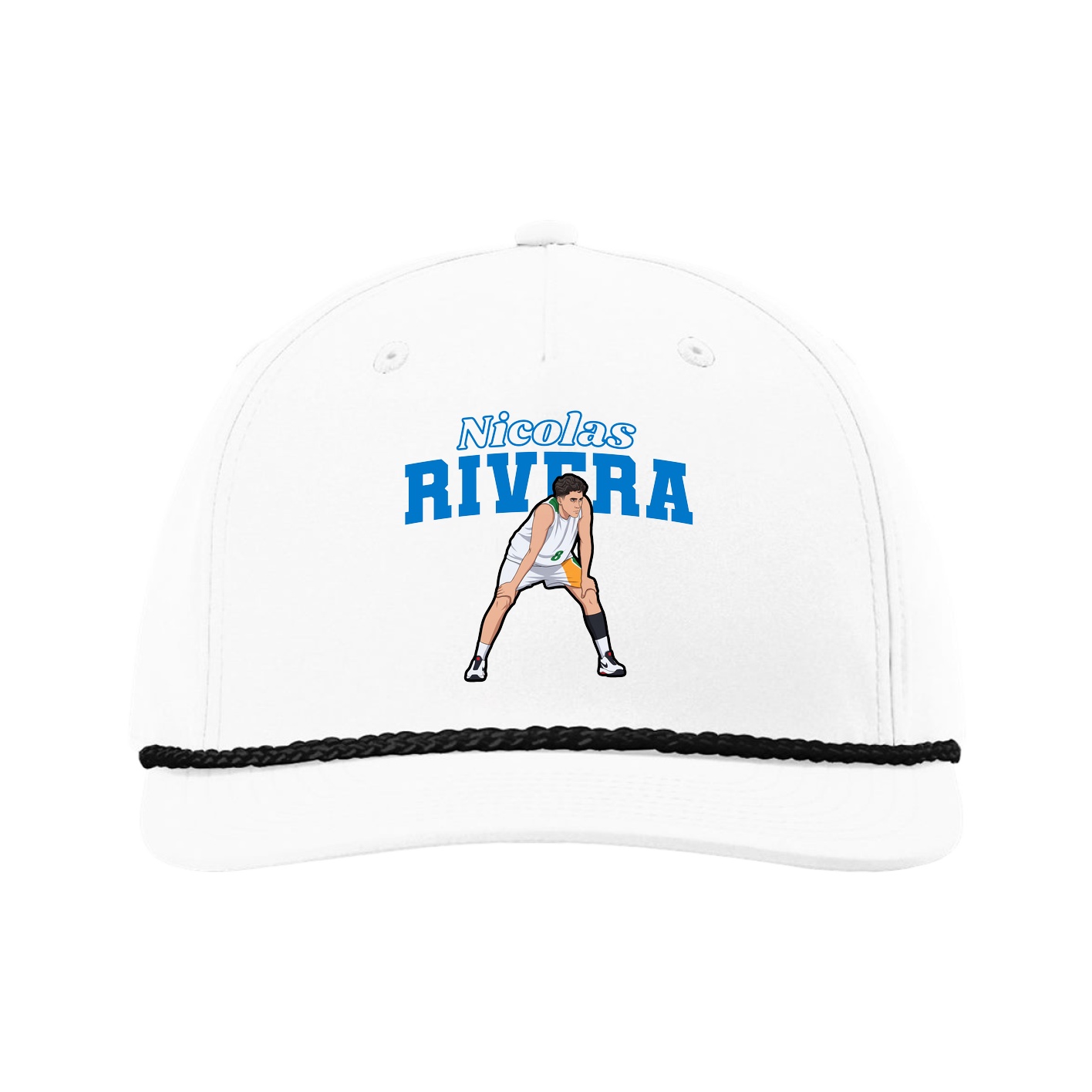 Five-Panel Classic Rope Cap — Name Arch in White
