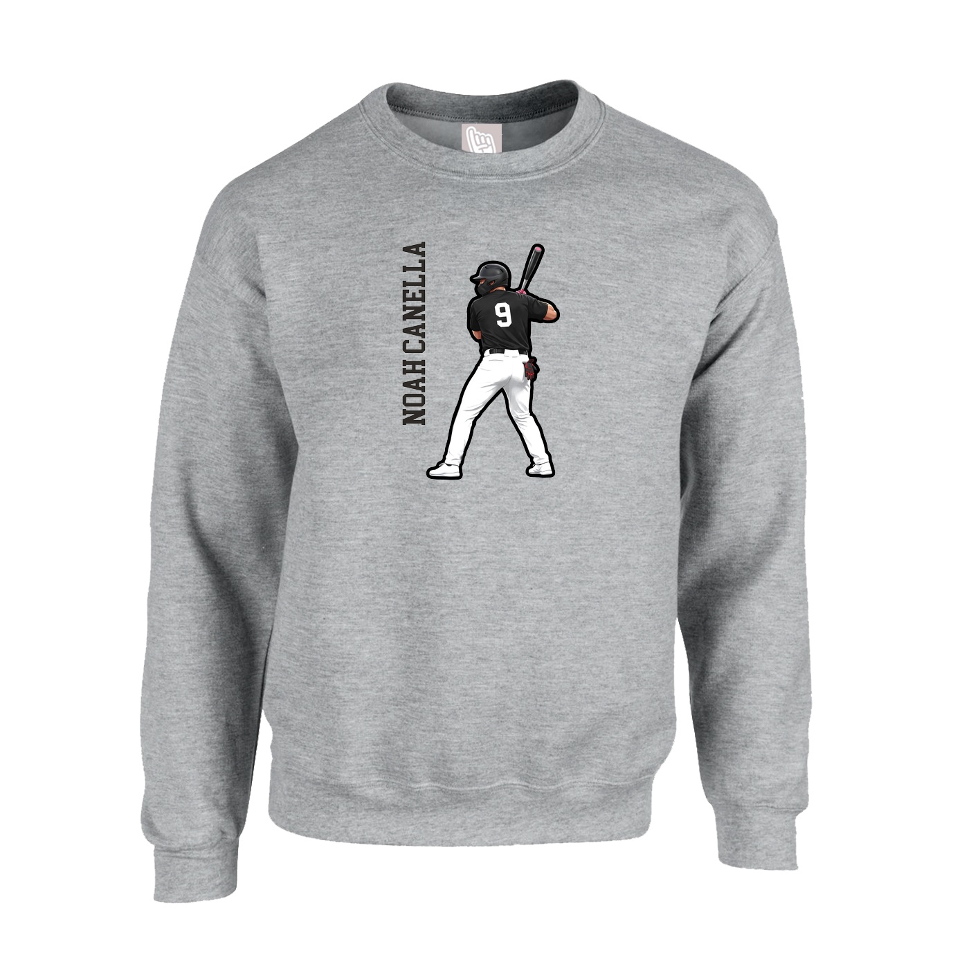 Fleece Crew — Name Vertical in Grey
