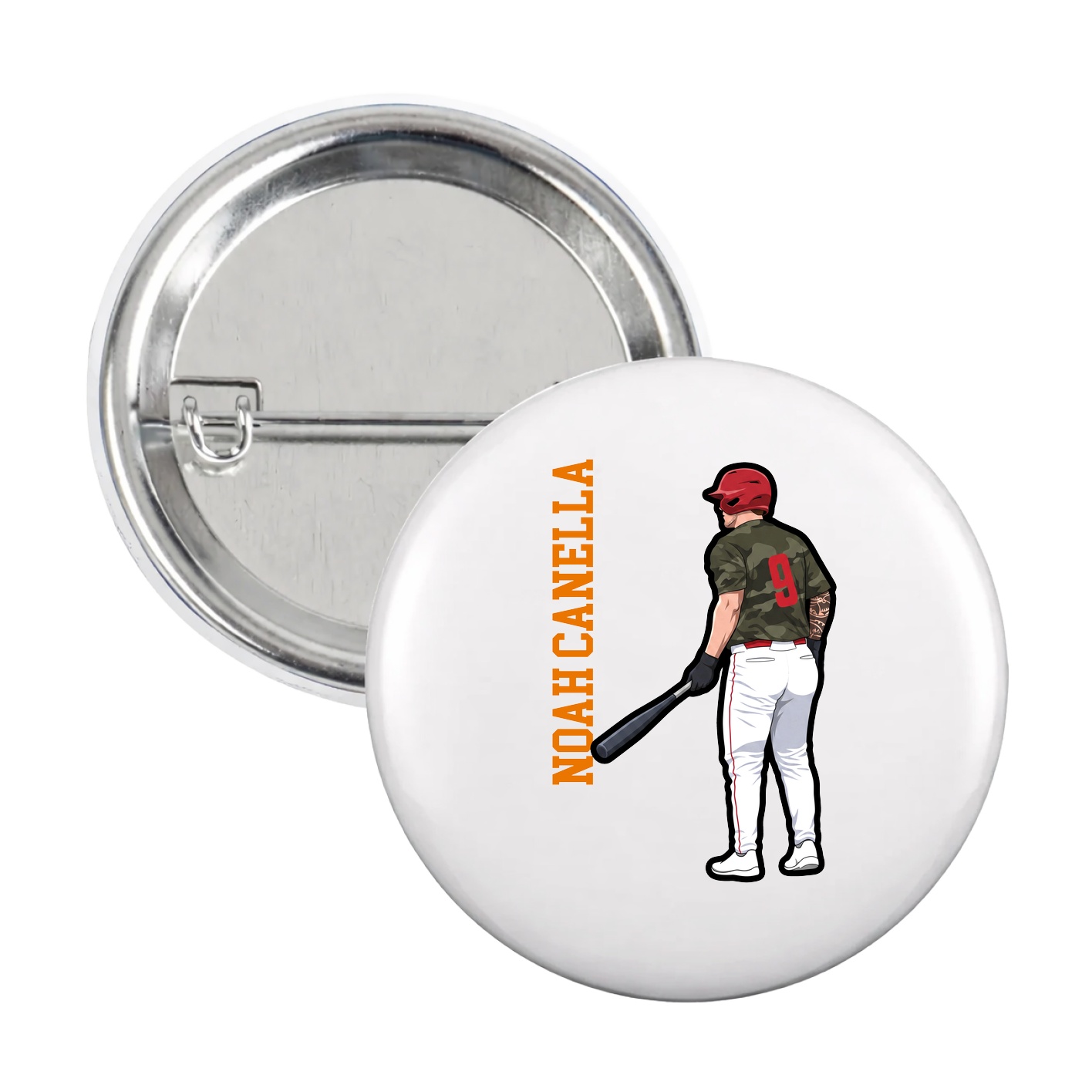 Game Day Button — Name Vertical in White