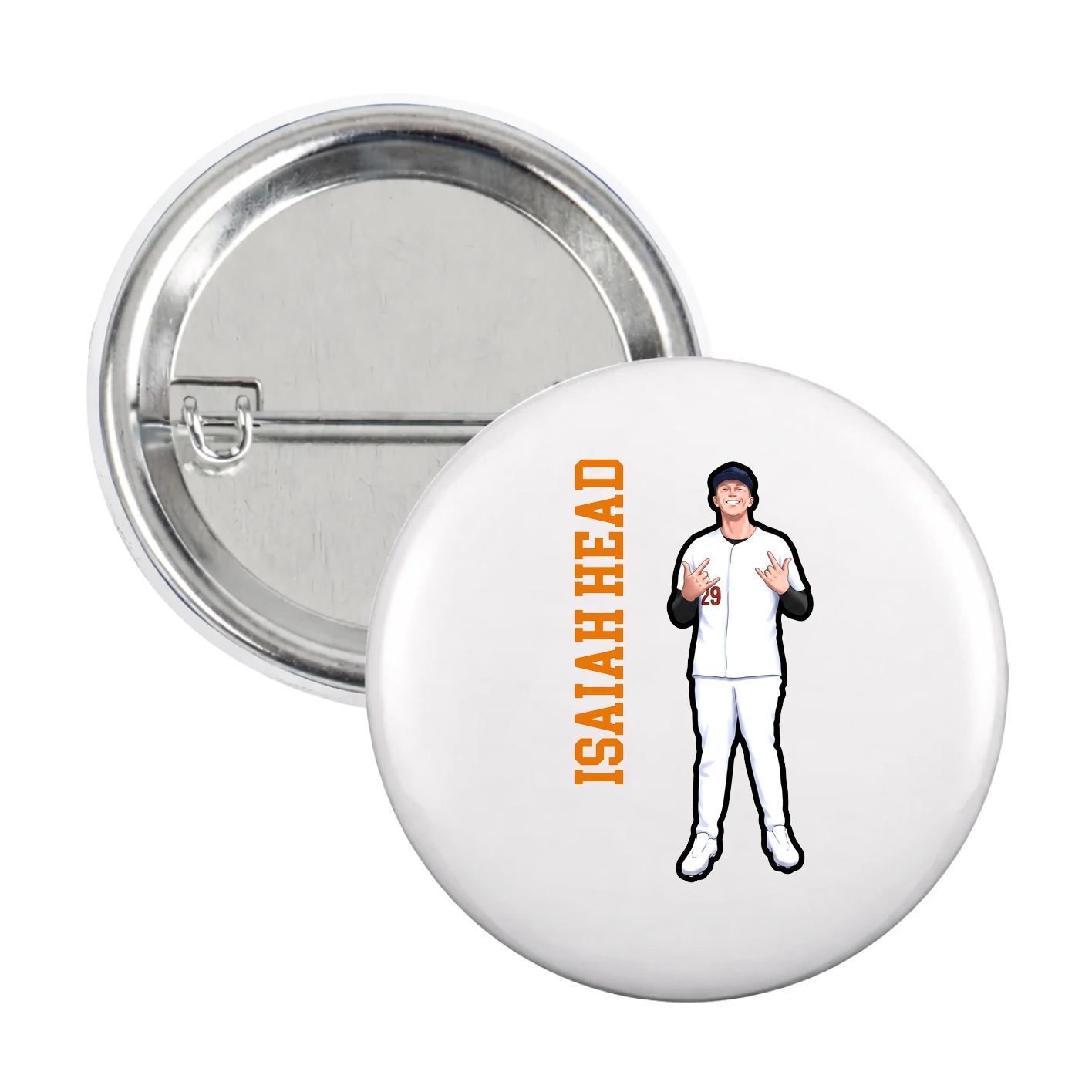 Game Day Button — Name Vertical in White
