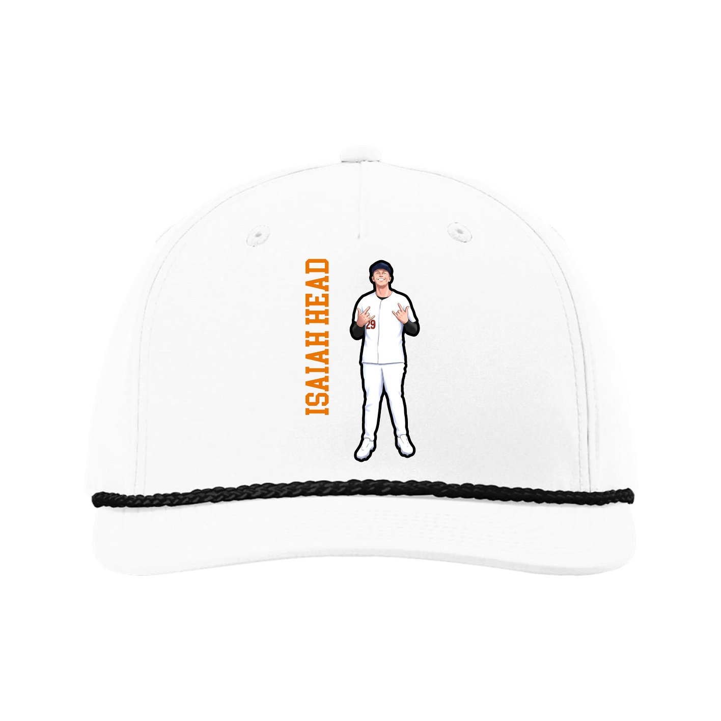 Five-Panel Classic Rope Cap — Name Vertical in White