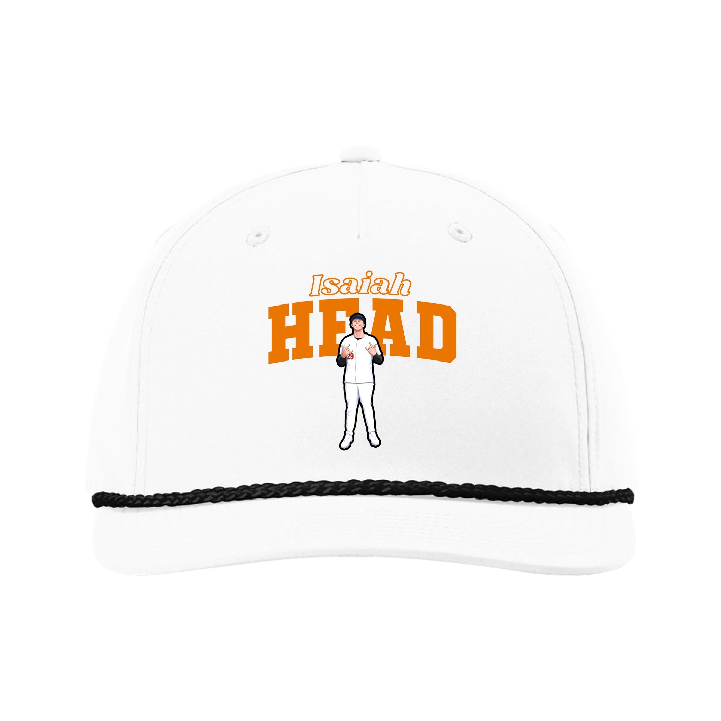Five-Panel Classic Rope Cap — Name Arch in White