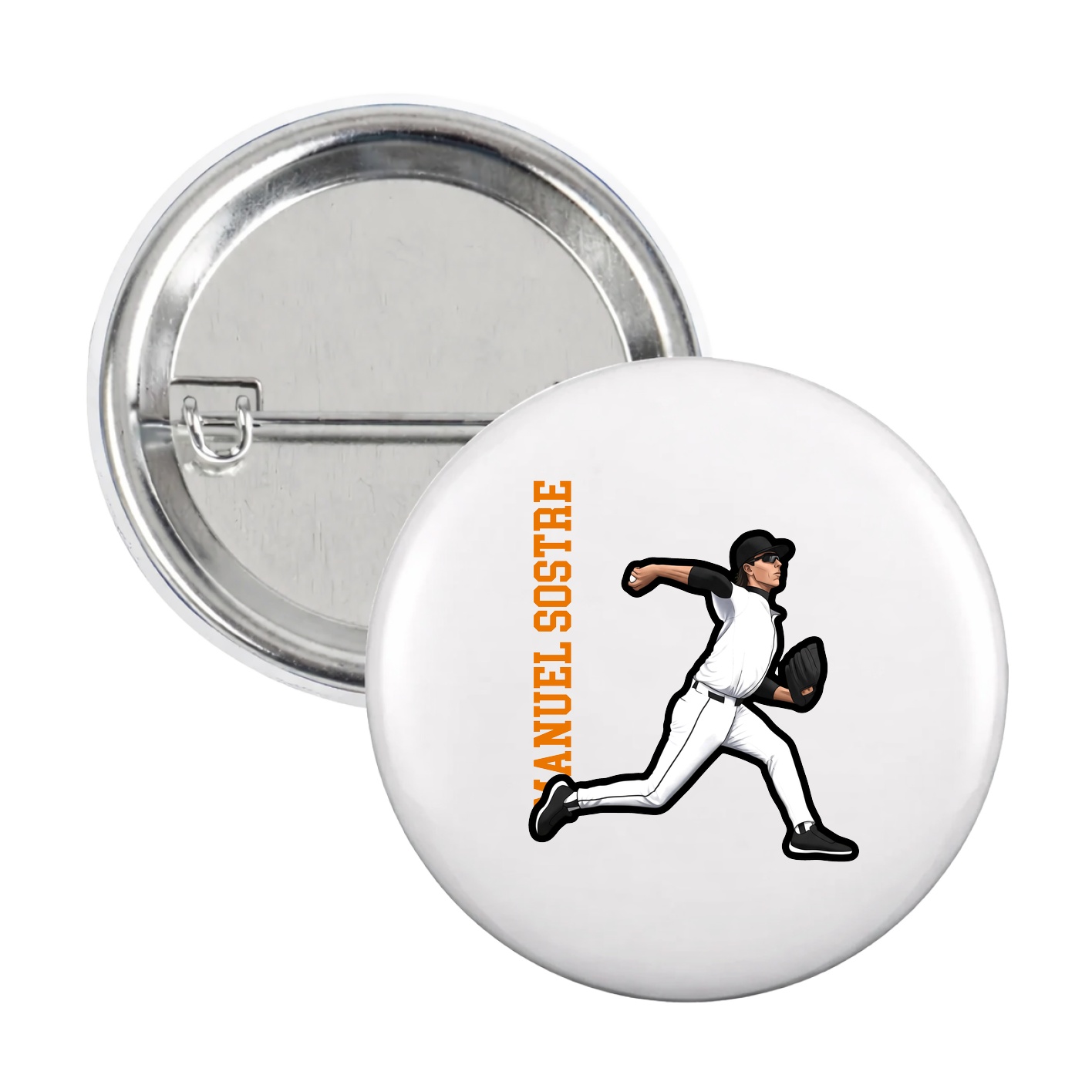 Game Day Button — Name Vertical in White