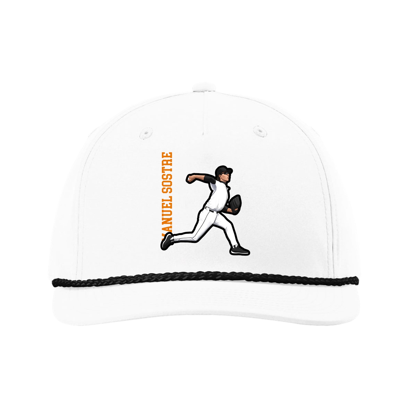 Five-Panel Classic Rope Cap — Name Vertical in White