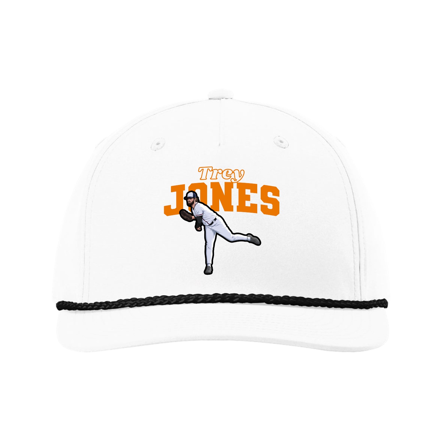 Five-Panel Classic Rope Cap — Name Arch in White