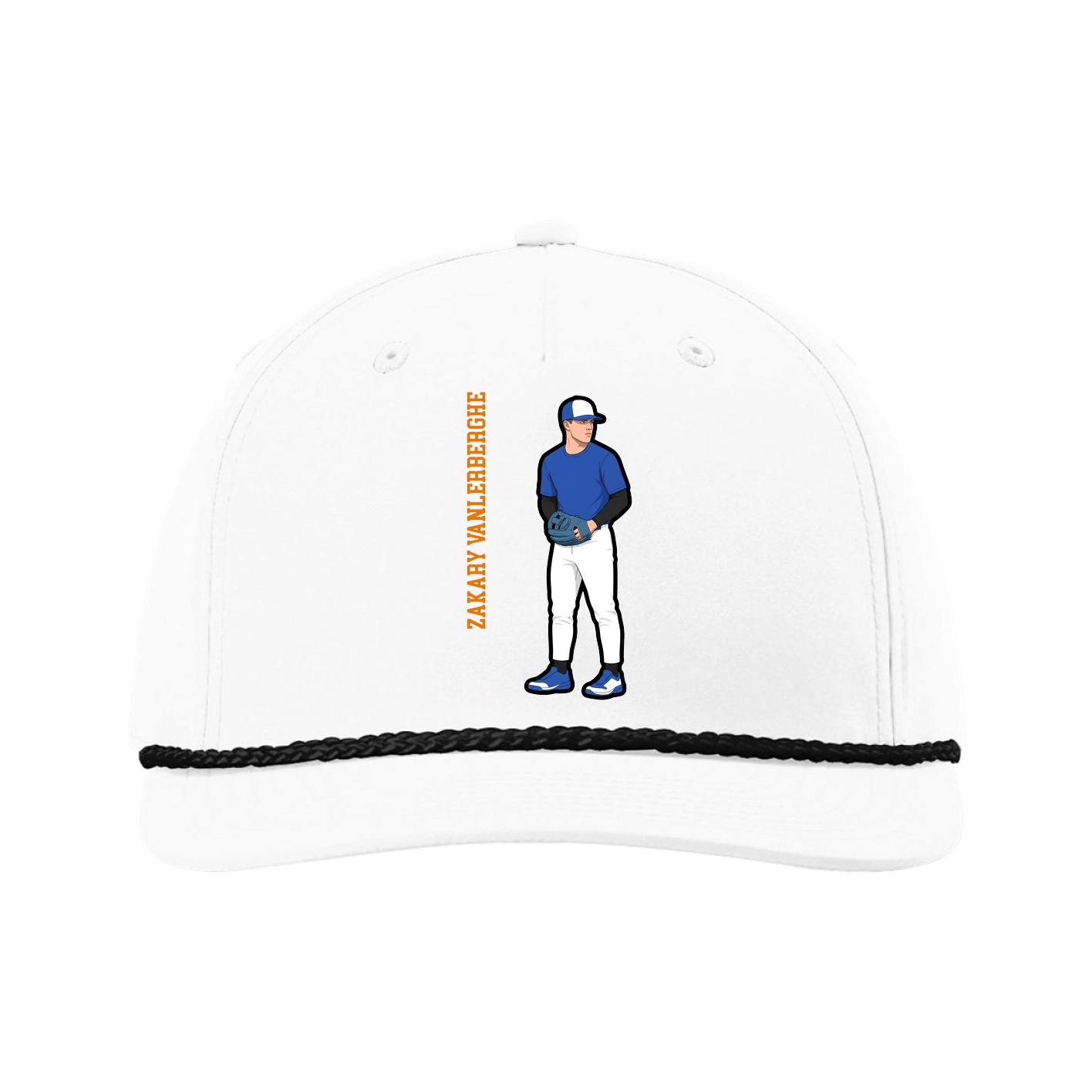 Five-Panel Classic Rope Cap — Name Vertical in White