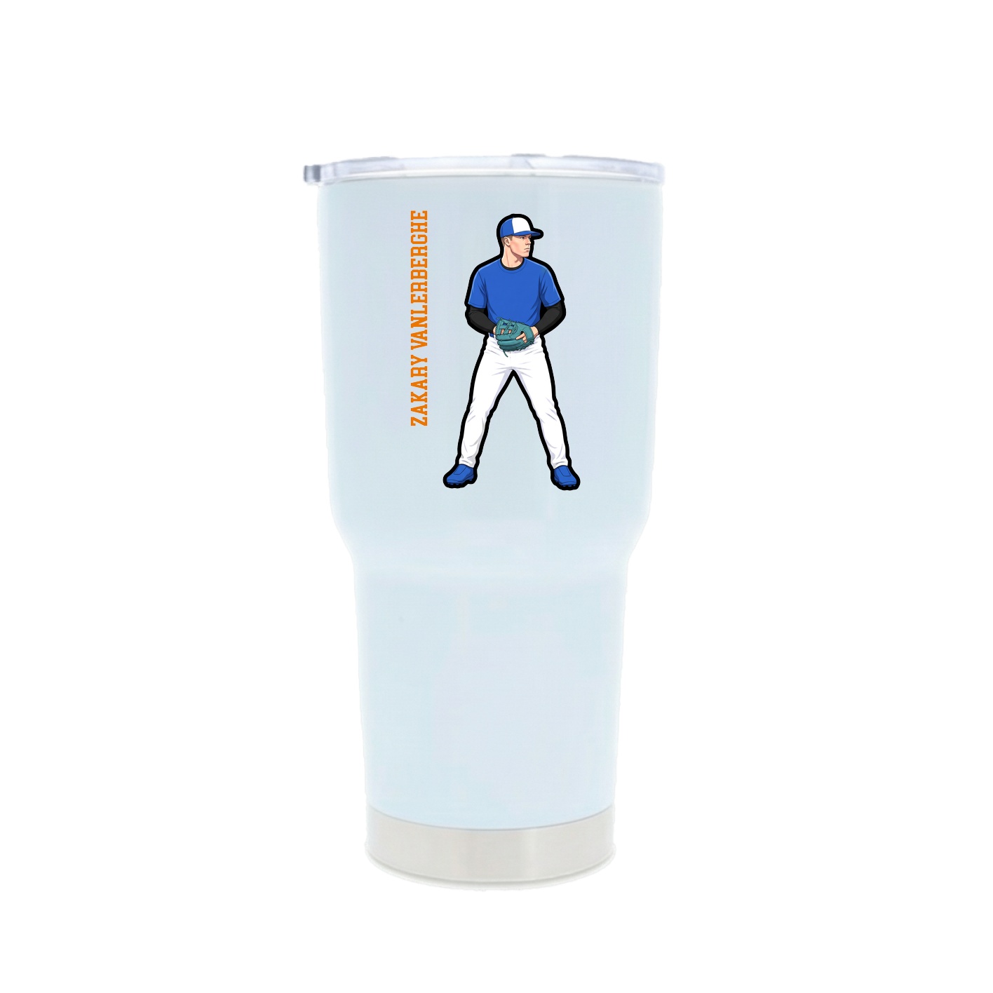30oz Stainless Steel Tumbler — Name Vertical in White