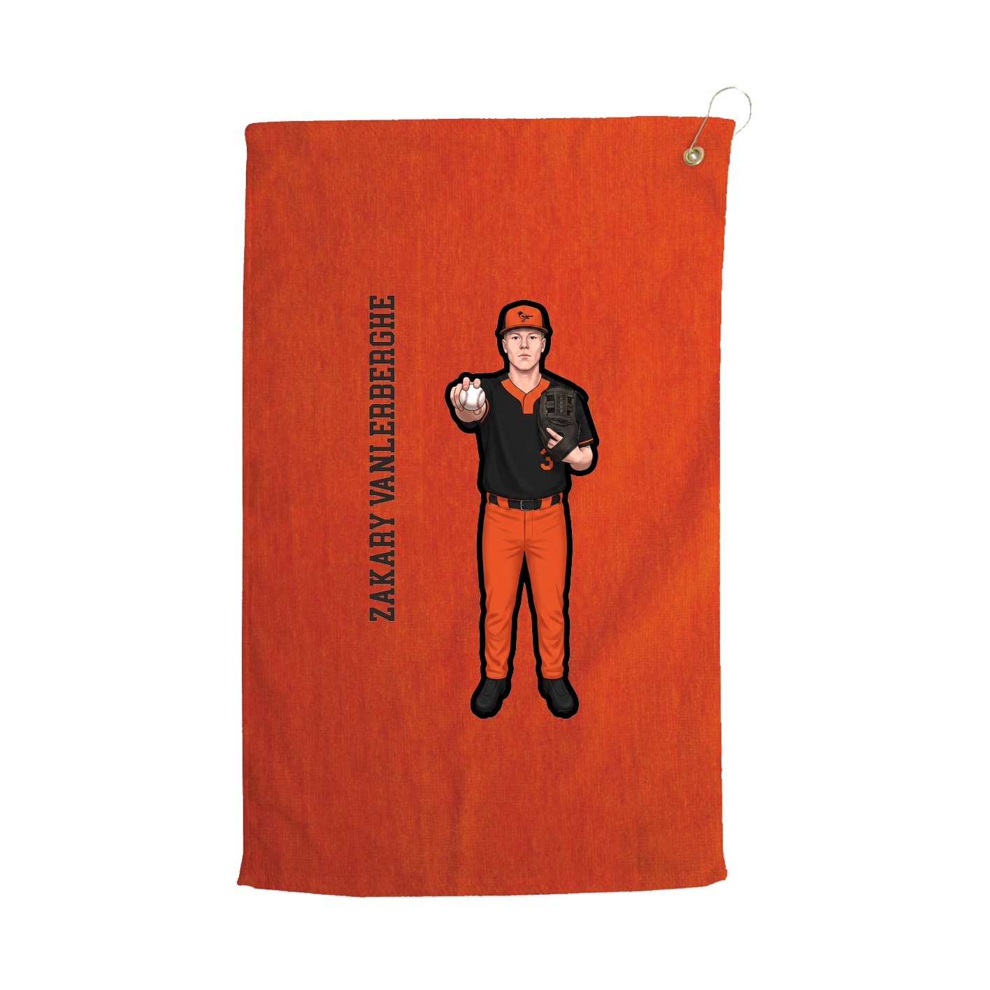 Golf Towel — Name Vertical in Orange