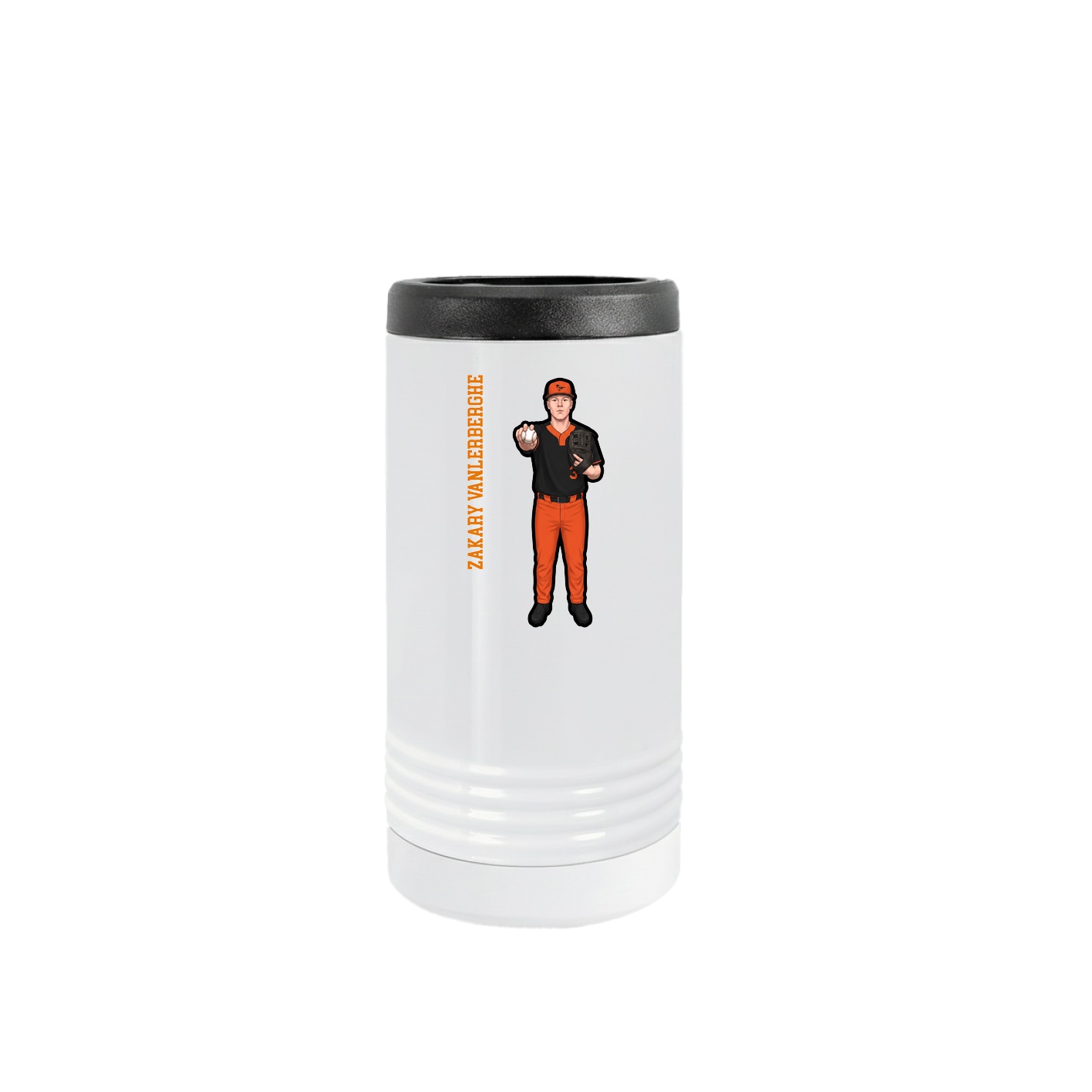 Slim Beverage Holder — Name Vertical in White