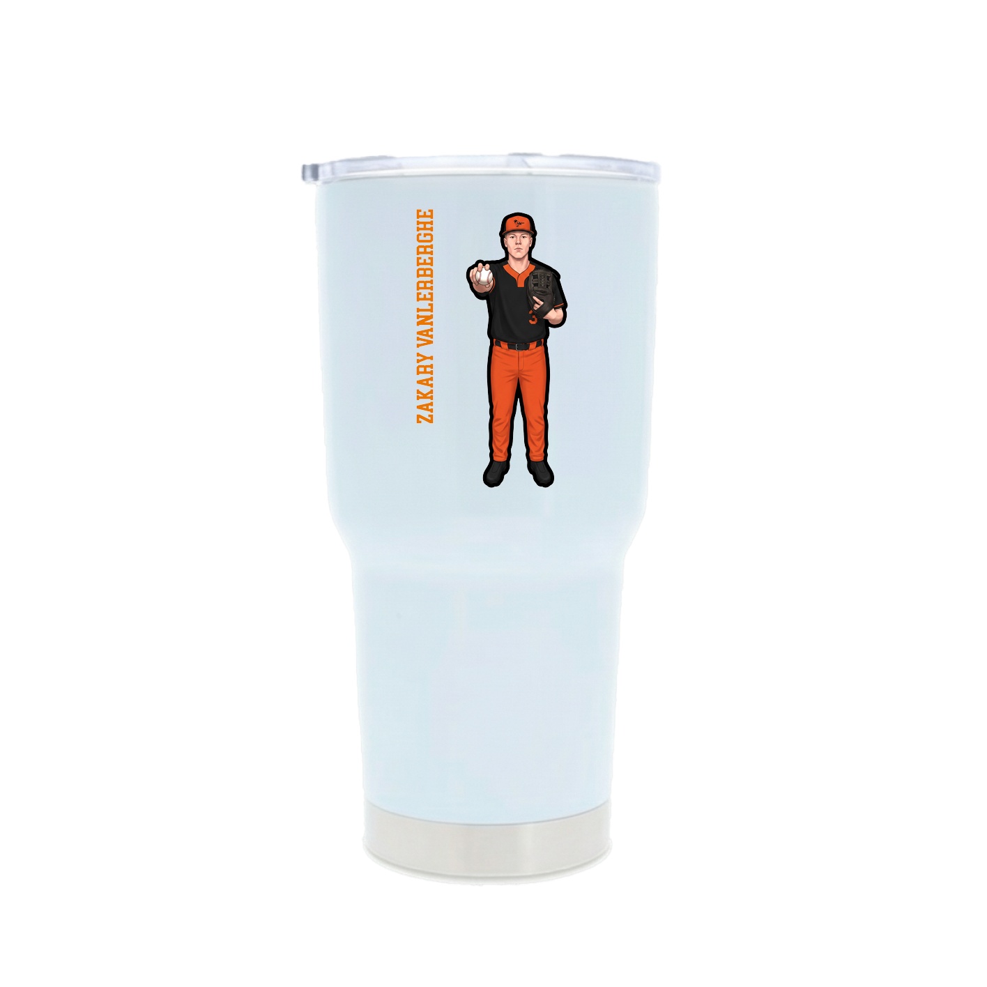 30oz Stainless Steel Tumbler — Name Vertical in White