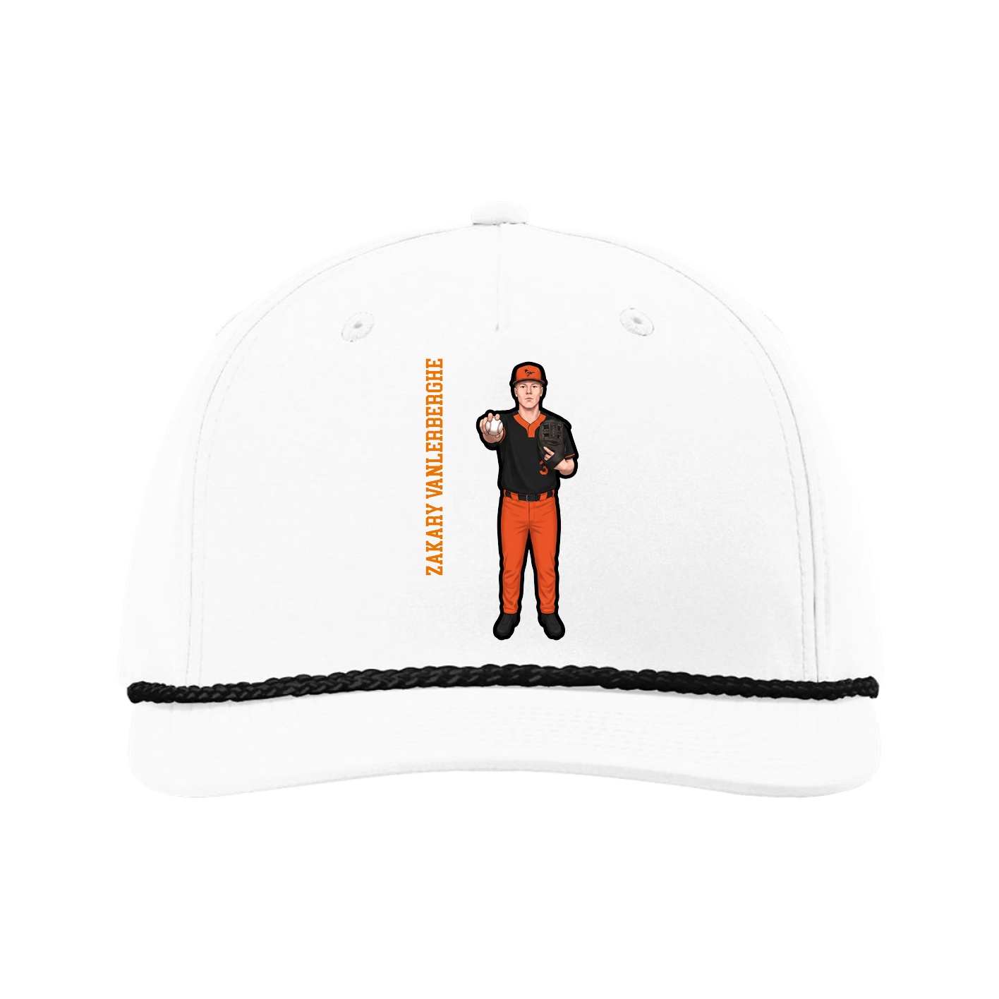 Five-Panel Classic Rope Cap — Name Vertical in White