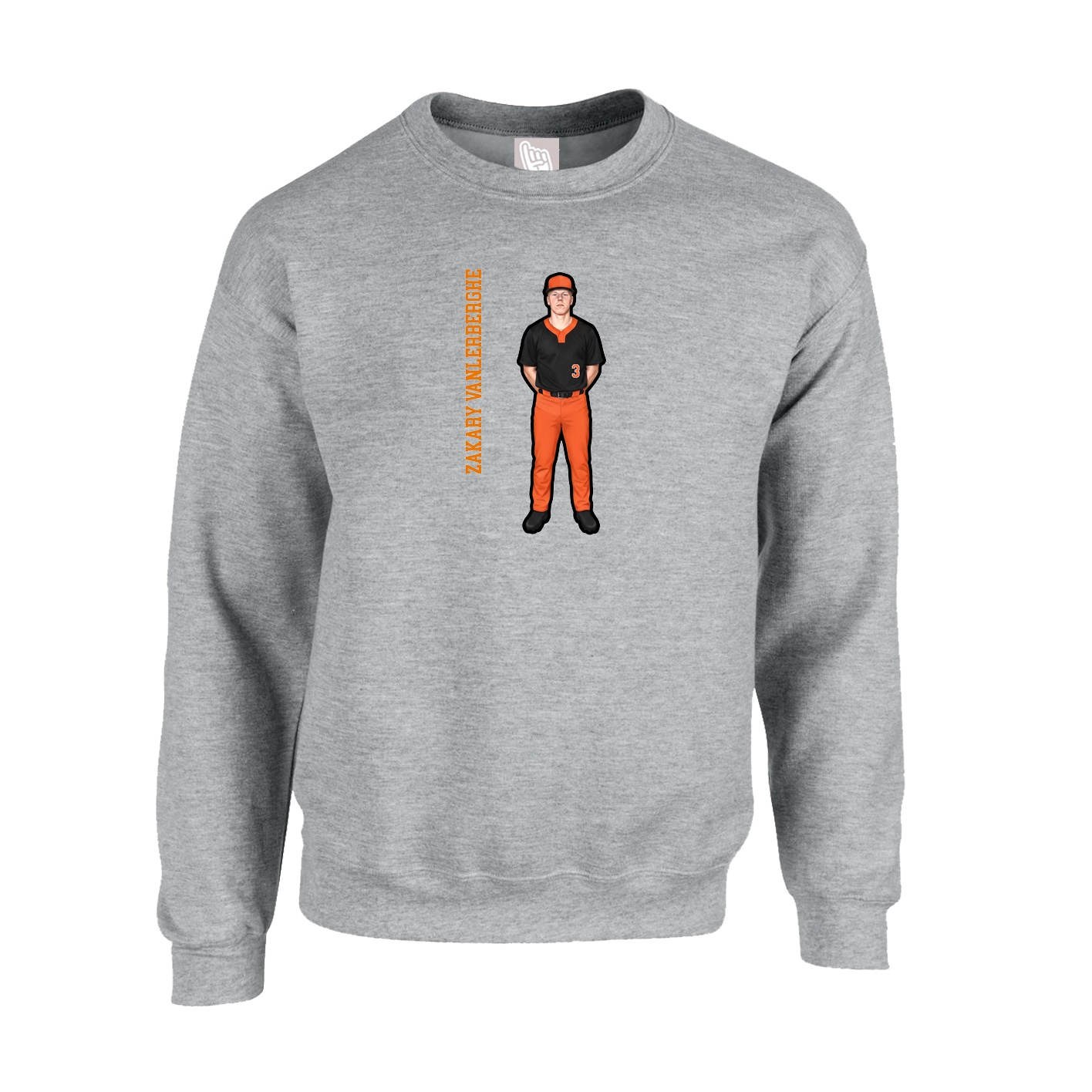 Fleece Crew — Name Vertical in Grey