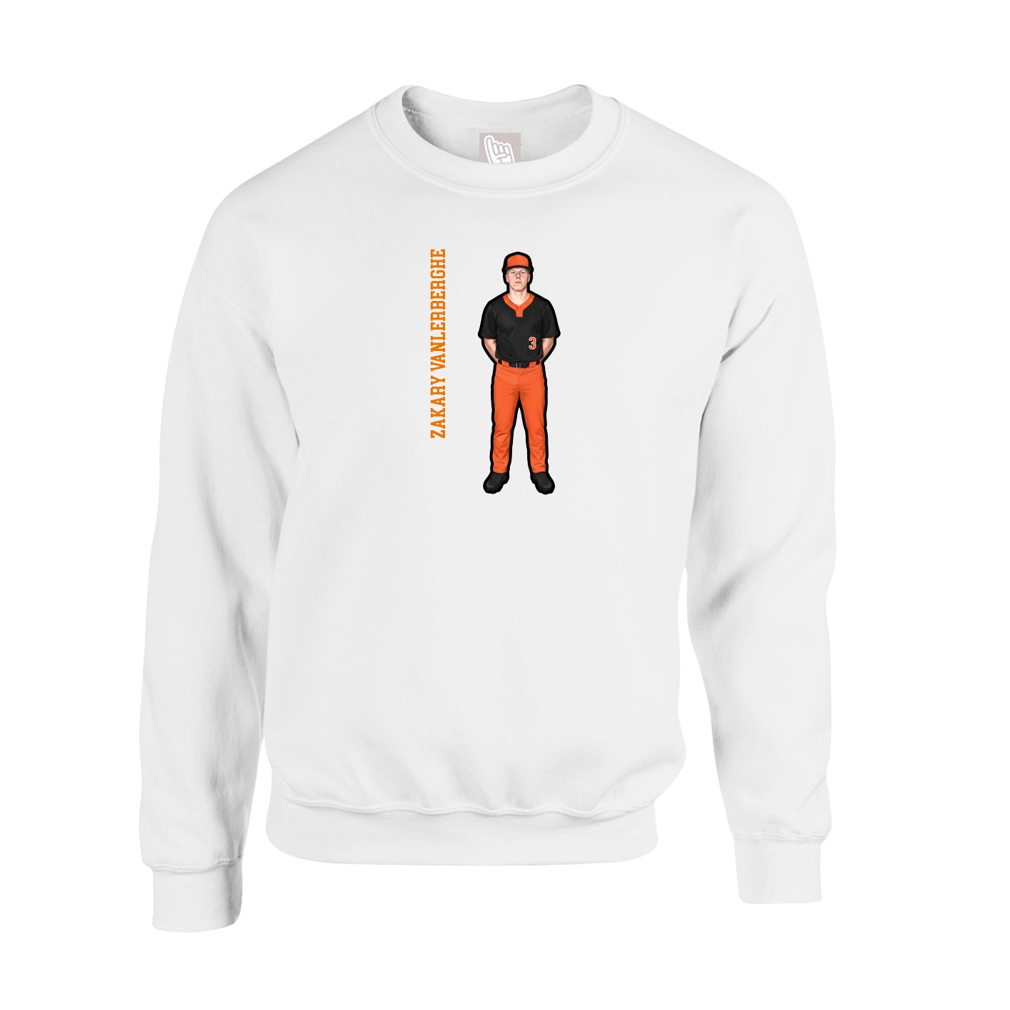 Fleece Crew — Name Vertical in White