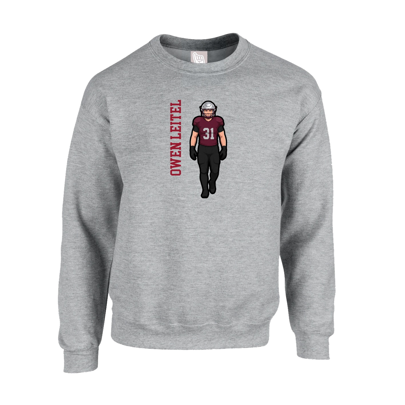 Fleece Crew — Name Vertical in Grey