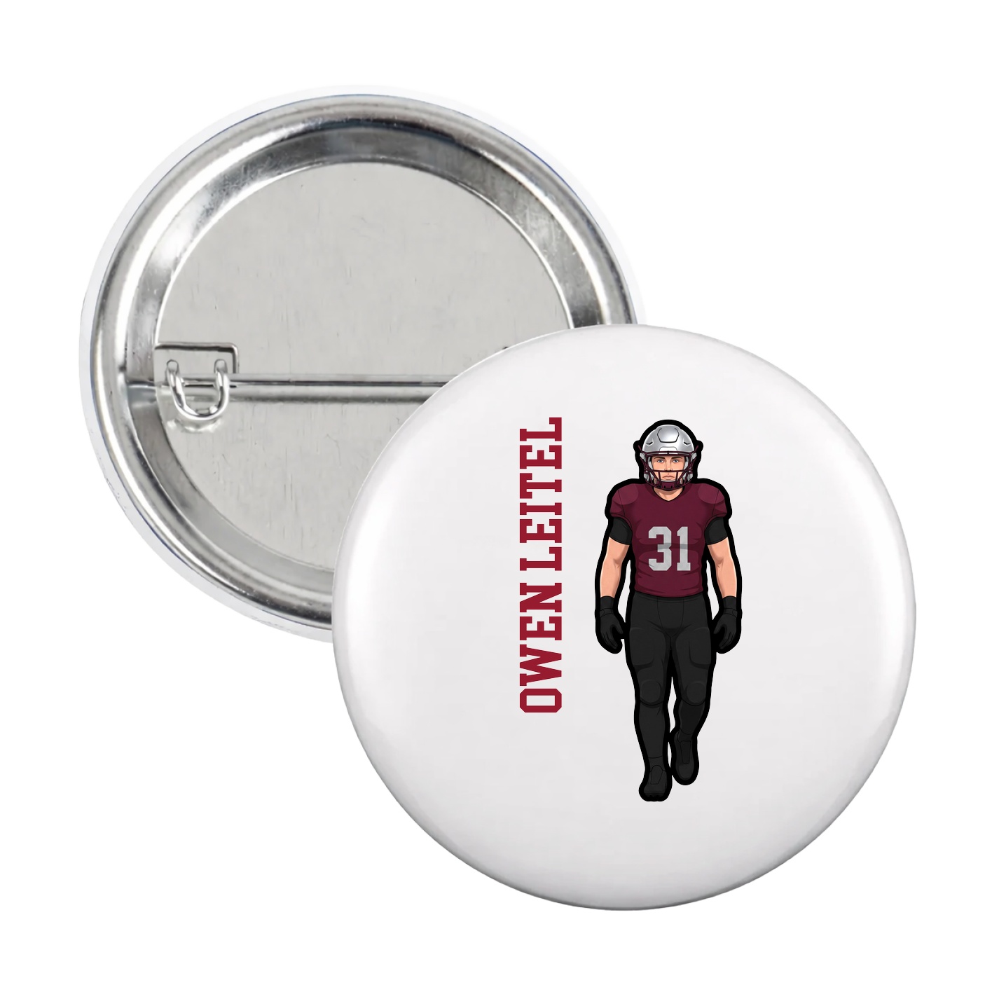 Game Day Button — Name Vertical in White