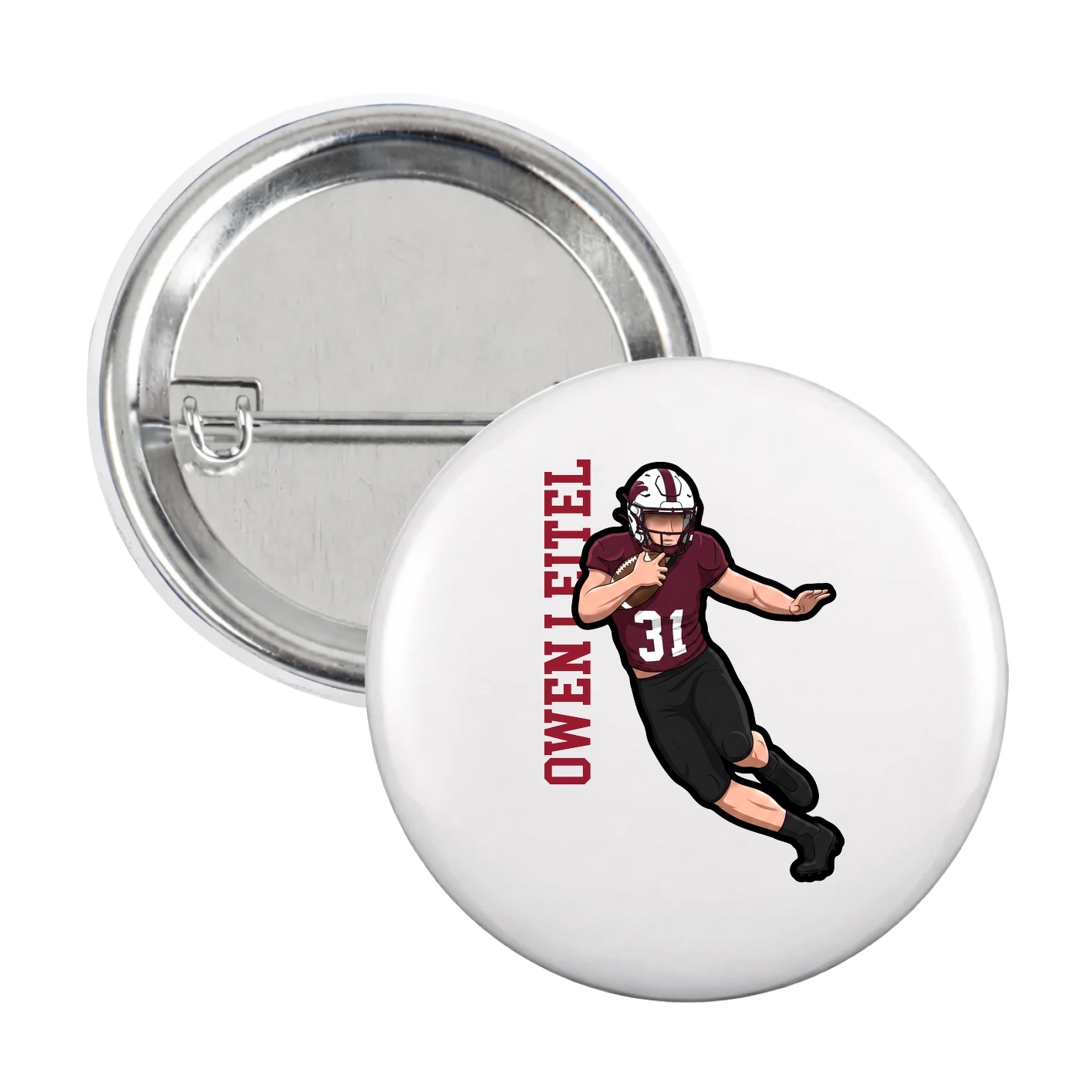 Game Day Button — Name Vertical in White