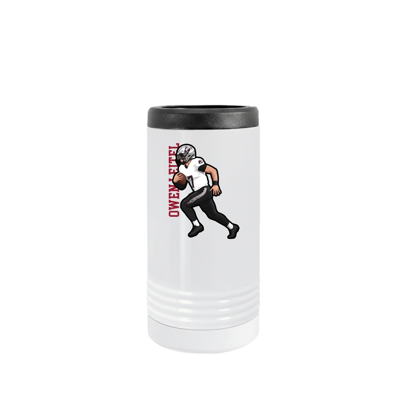 Slim Beverage Holder — Name Vertical in White
