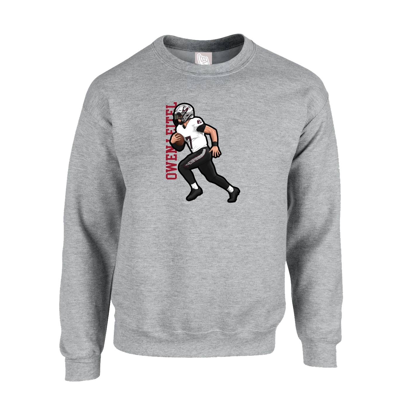 Fleece Crew — Name Vertical in Grey