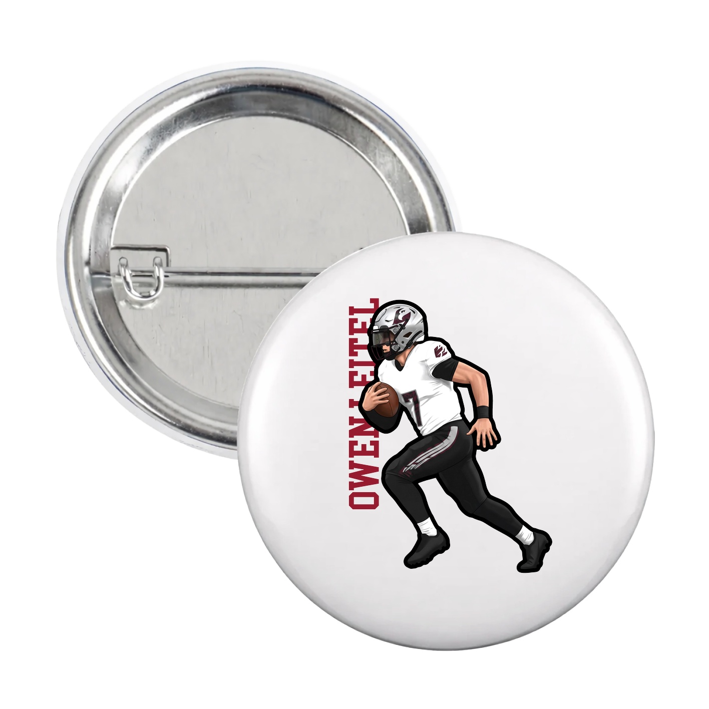 Game Day Button — Name Vertical in White