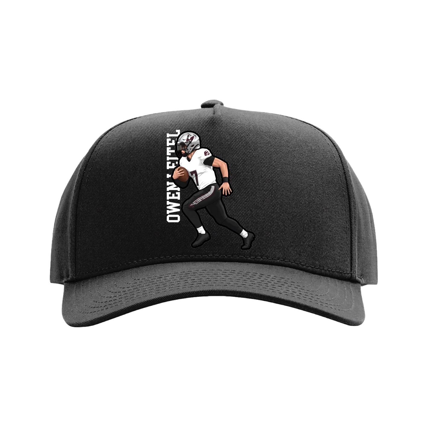 Full Fabric Five-Panel Champ Cap — Name Vertical in Black