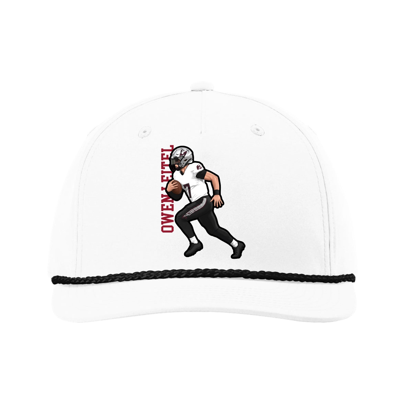Five-Panel Classic Rope Cap — Name Vertical in White