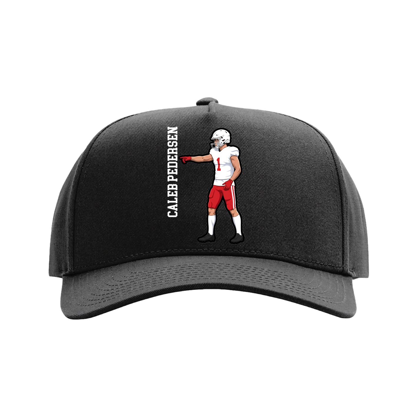 Full Fabric Five-Panel Champ Cap — Name Vertical in Black