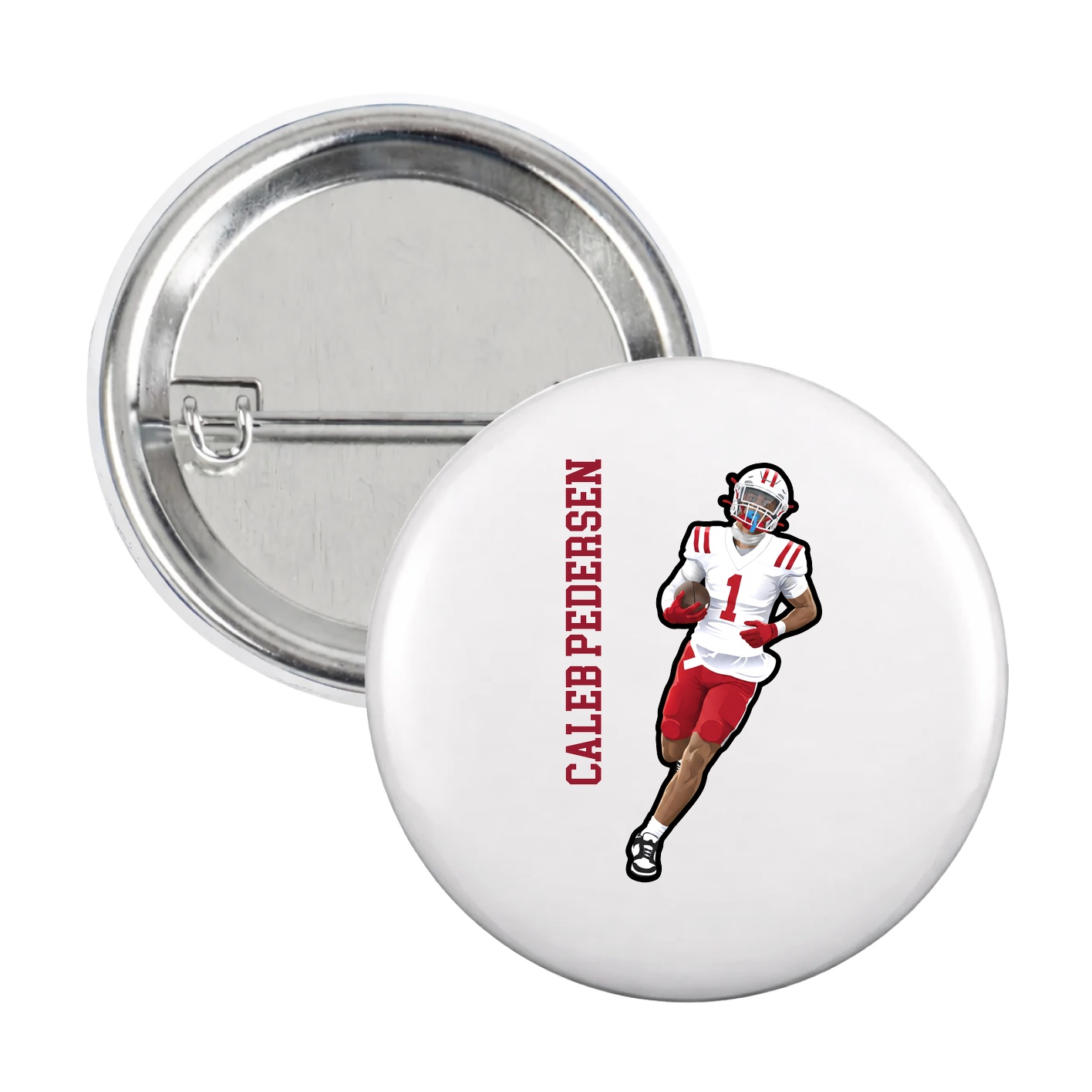 Game Day Button — Name Vertical in White