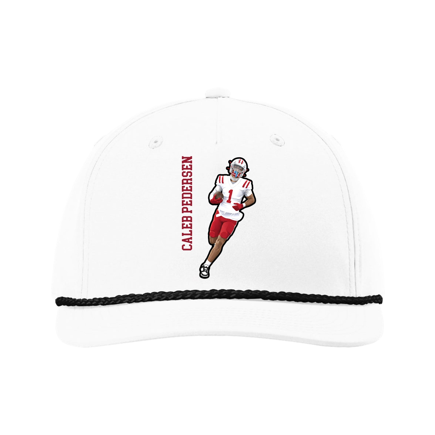 Five-Panel Classic Rope Cap — Name Vertical in White