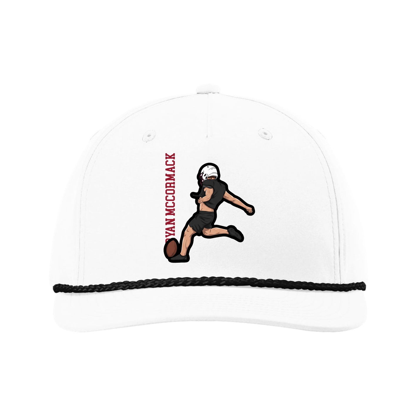 Five-Panel Classic Rope Cap — Name Vertical in White