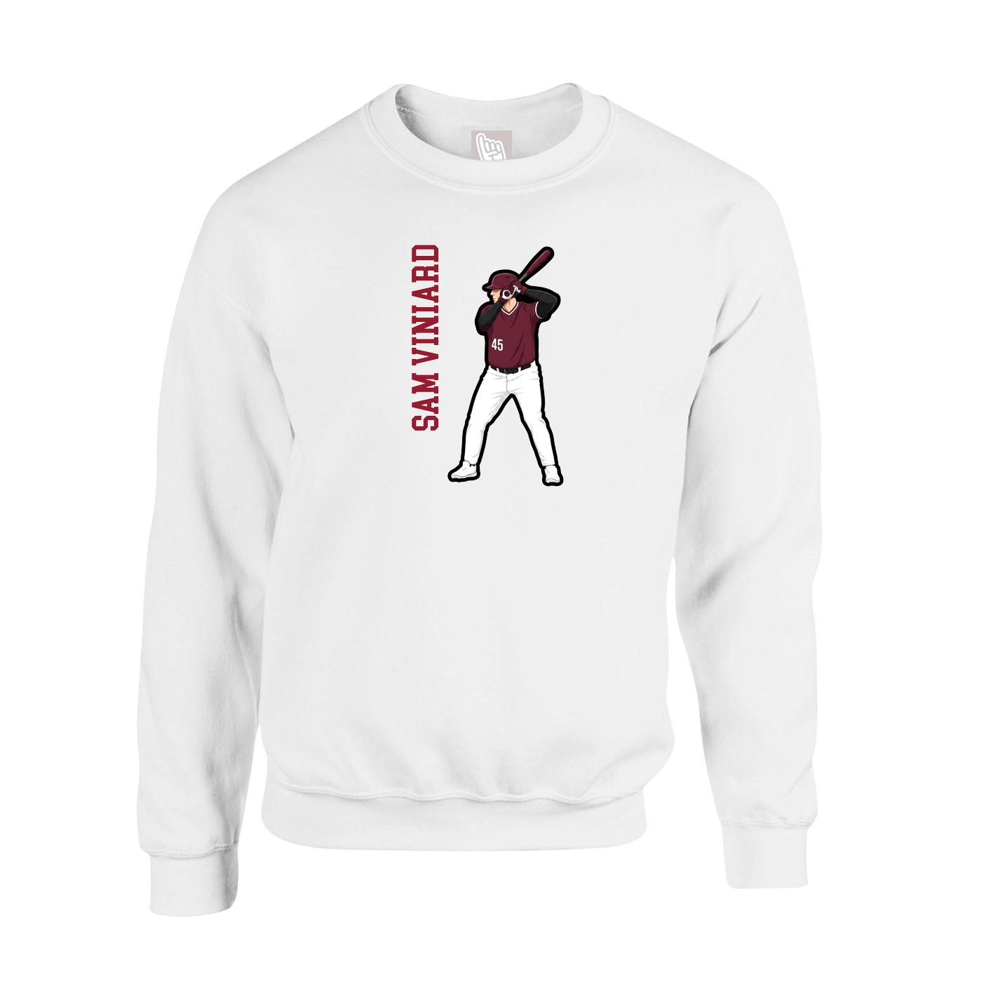 Fleece Crew — Name Vertical in White