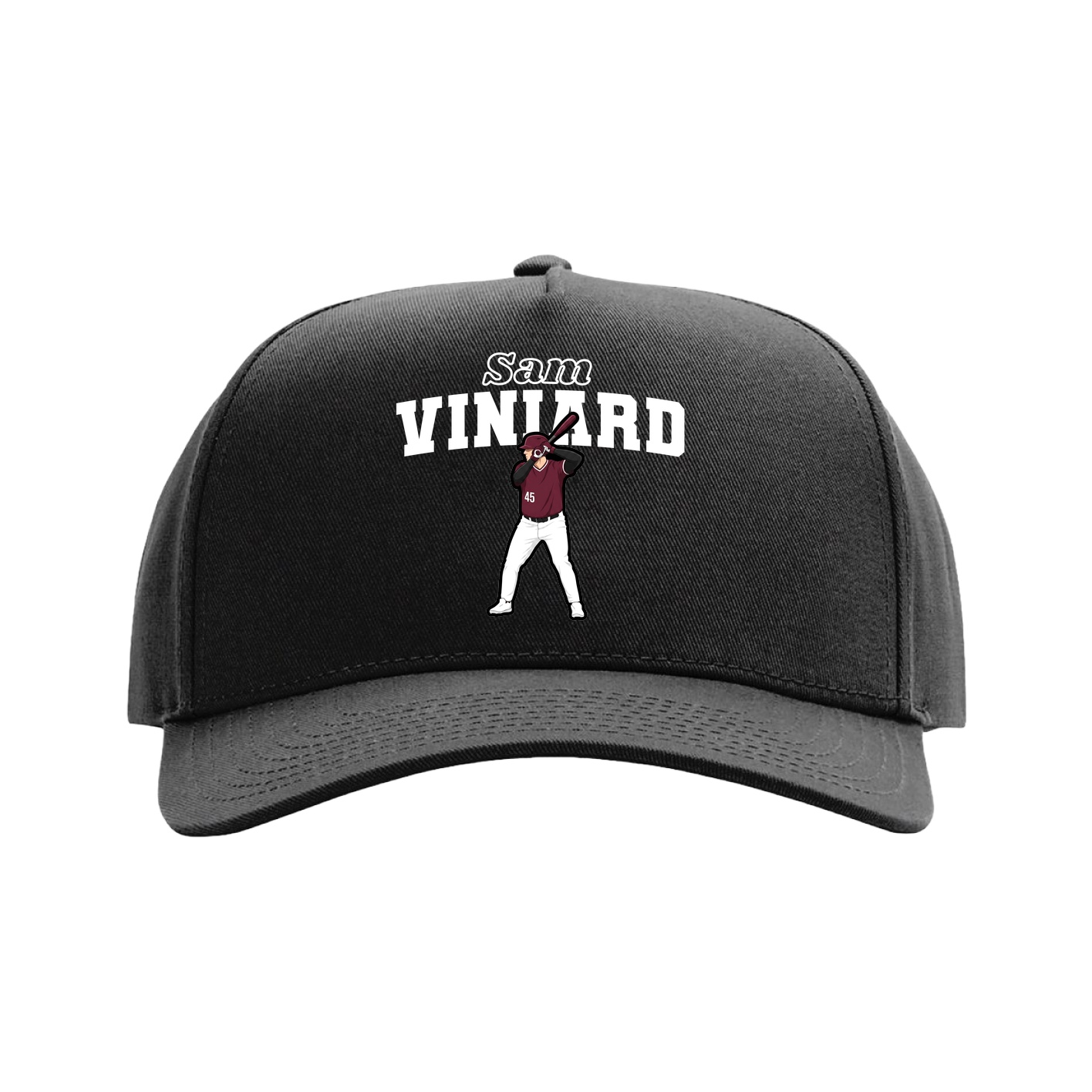 Full Fabric Five-Panel Champ Cap — Name Arch in Black