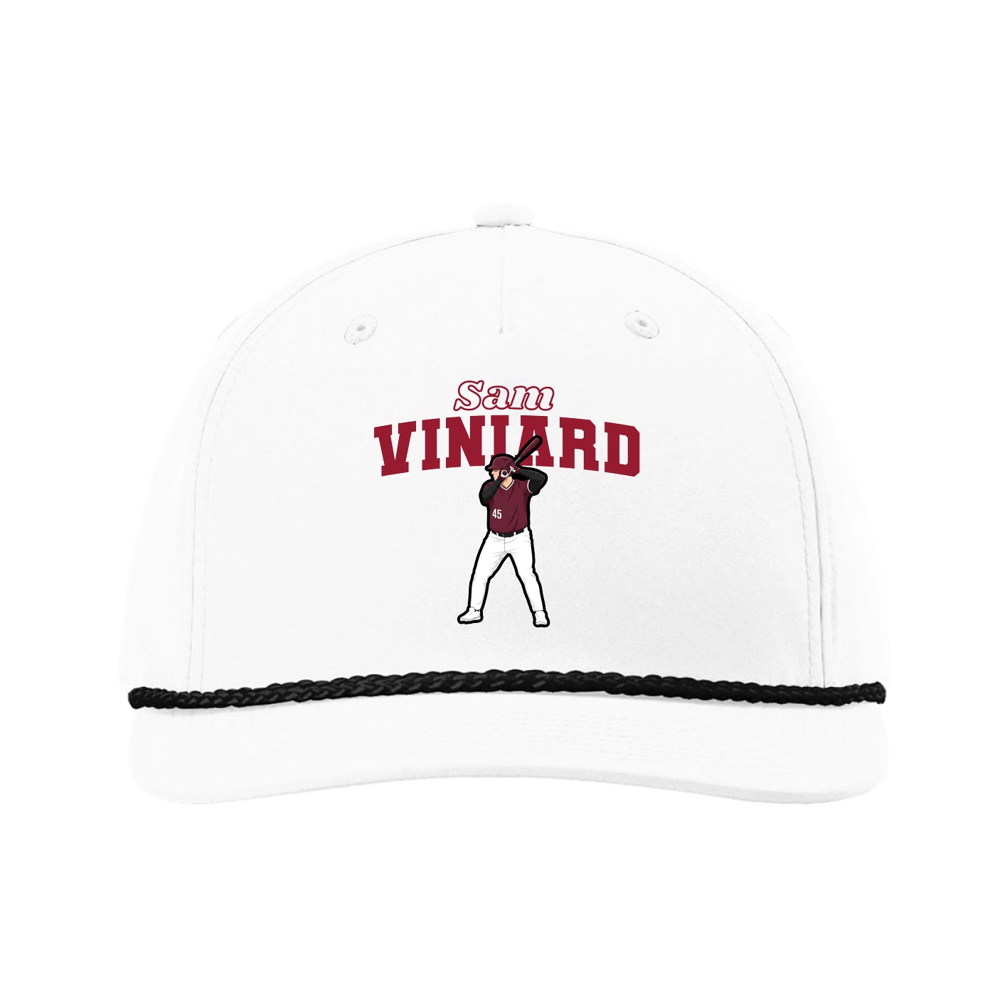 Five-Panel Classic Rope Cap — Name Arch in White