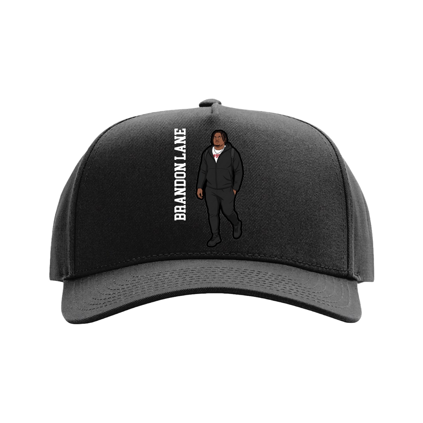Full Fabric Five-Panel Champ Cap — Name Vertical in Black