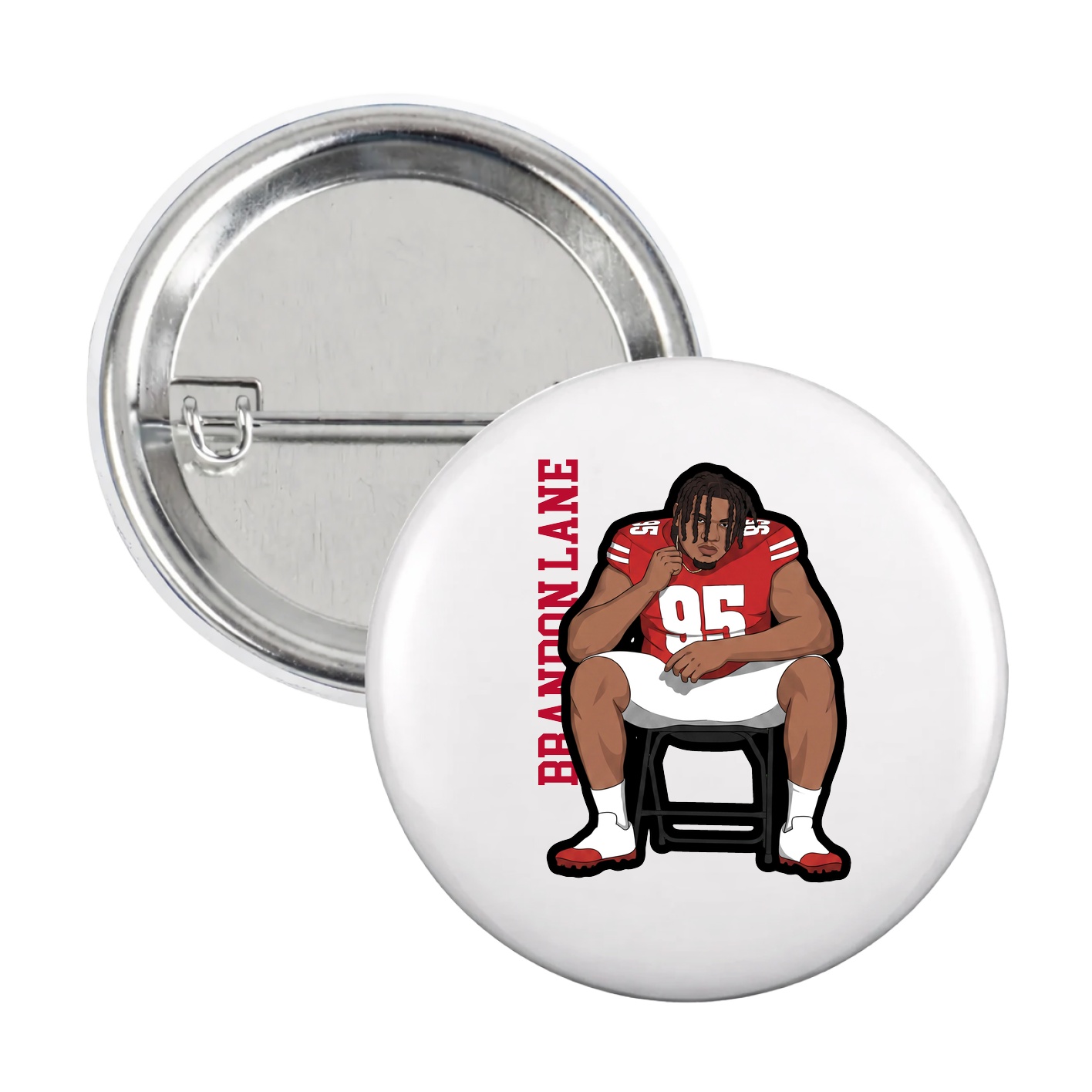 Game Day Button — Name Vertical in White