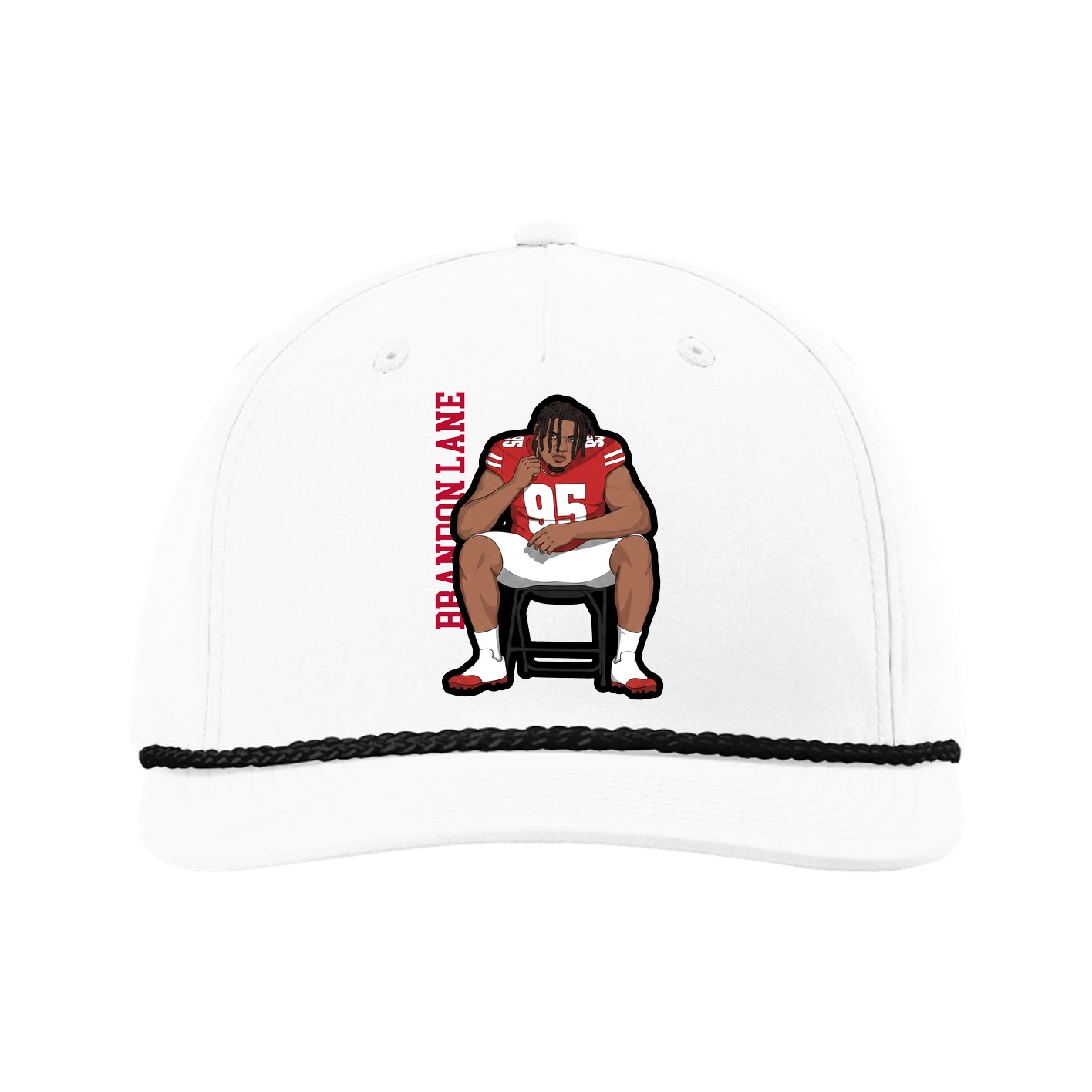 Five-Panel Classic Rope Cap — Name Vertical in White