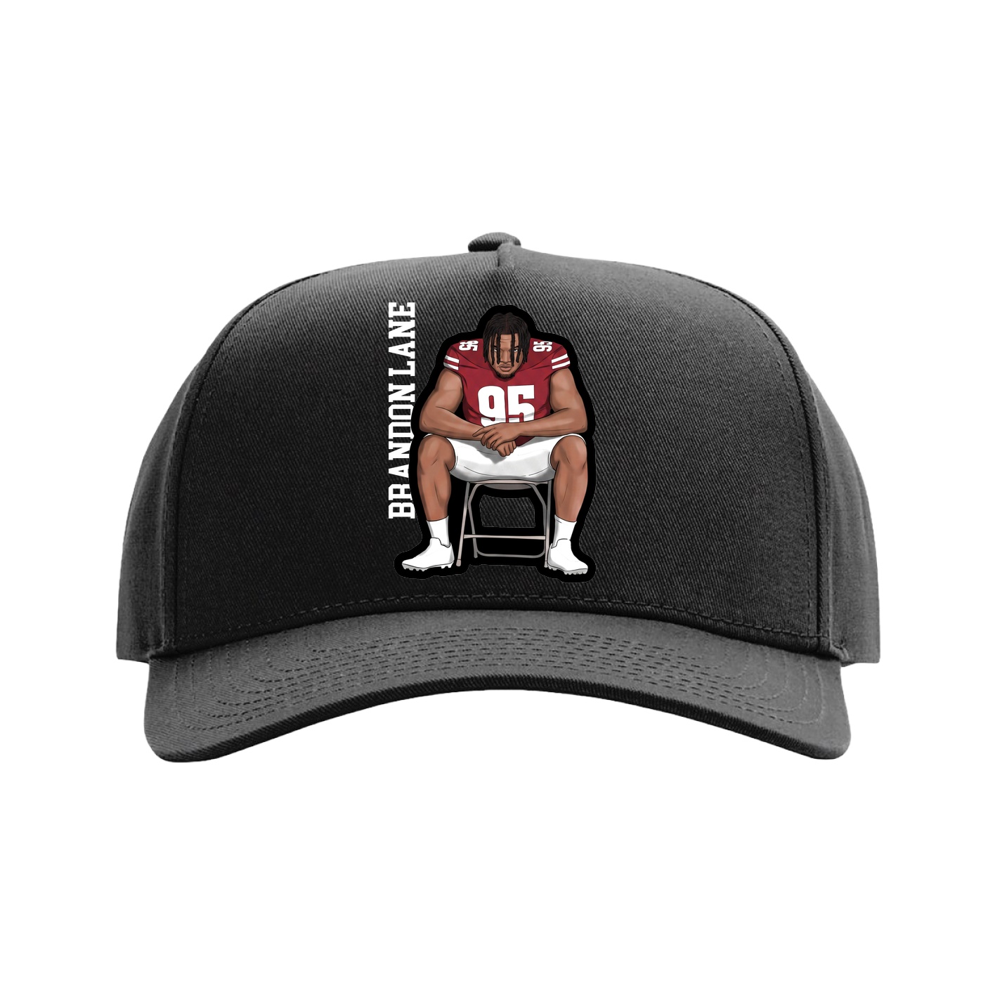 Full Fabric Five-Panel Champ Cap — Name Vertical in Black