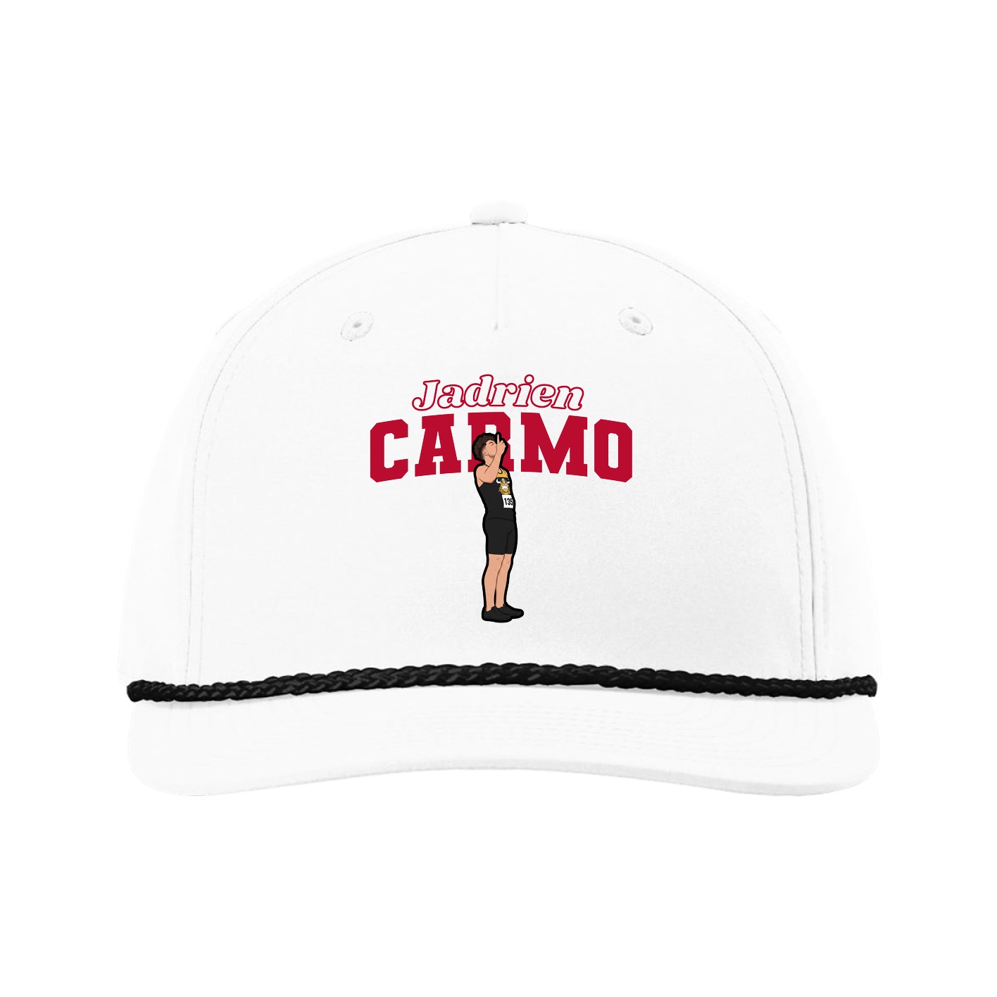 Five-Panel Classic Rope Cap — Name Arch in White