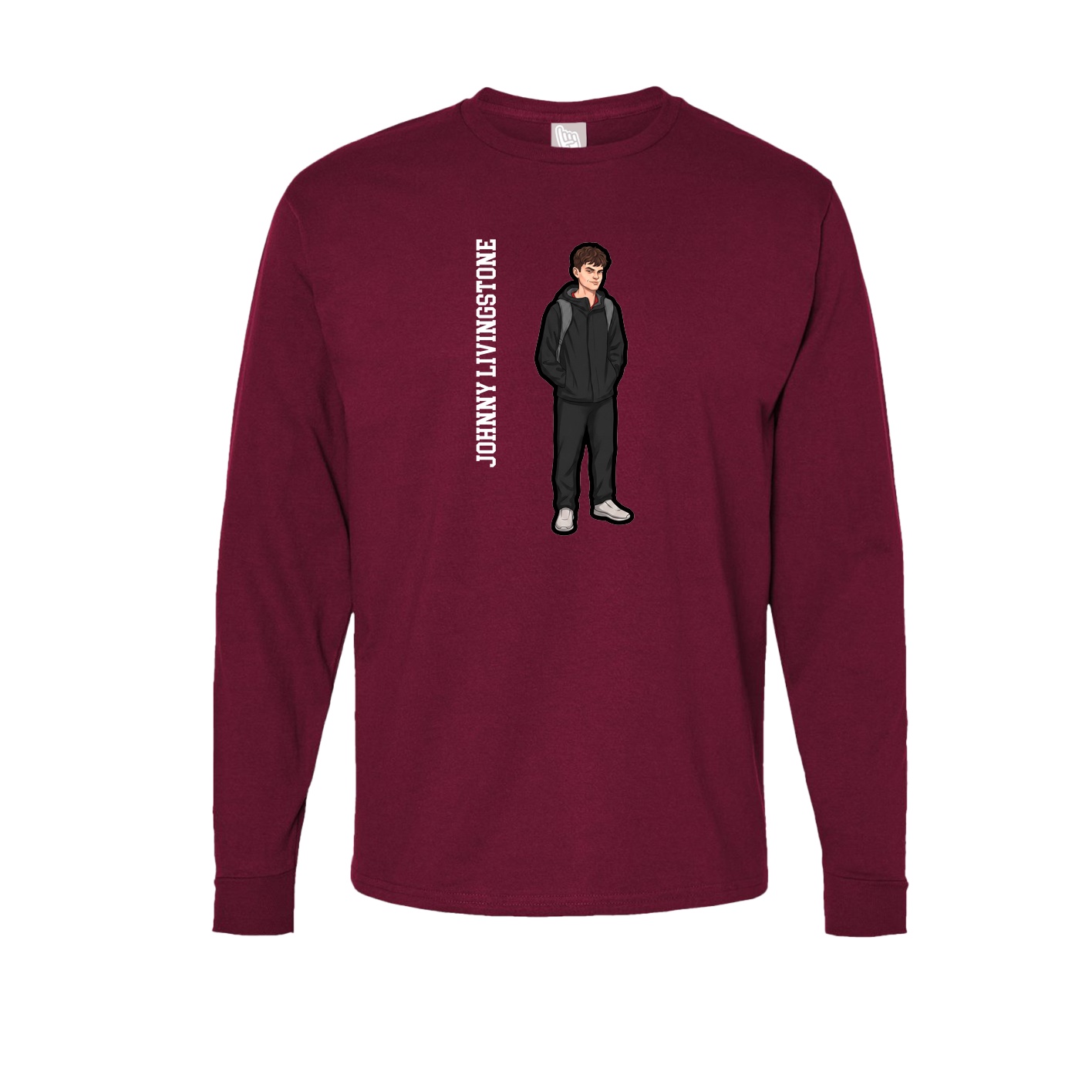 Long Sleeve Tee — Name Vertical in Cardinal