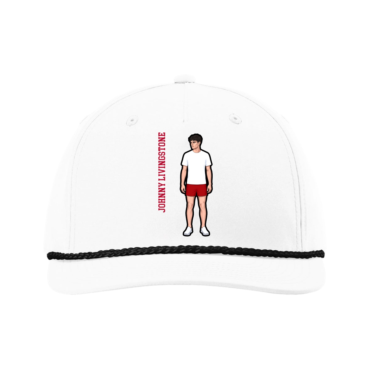 Five-Panel Classic Rope Cap — Name Vertical in White