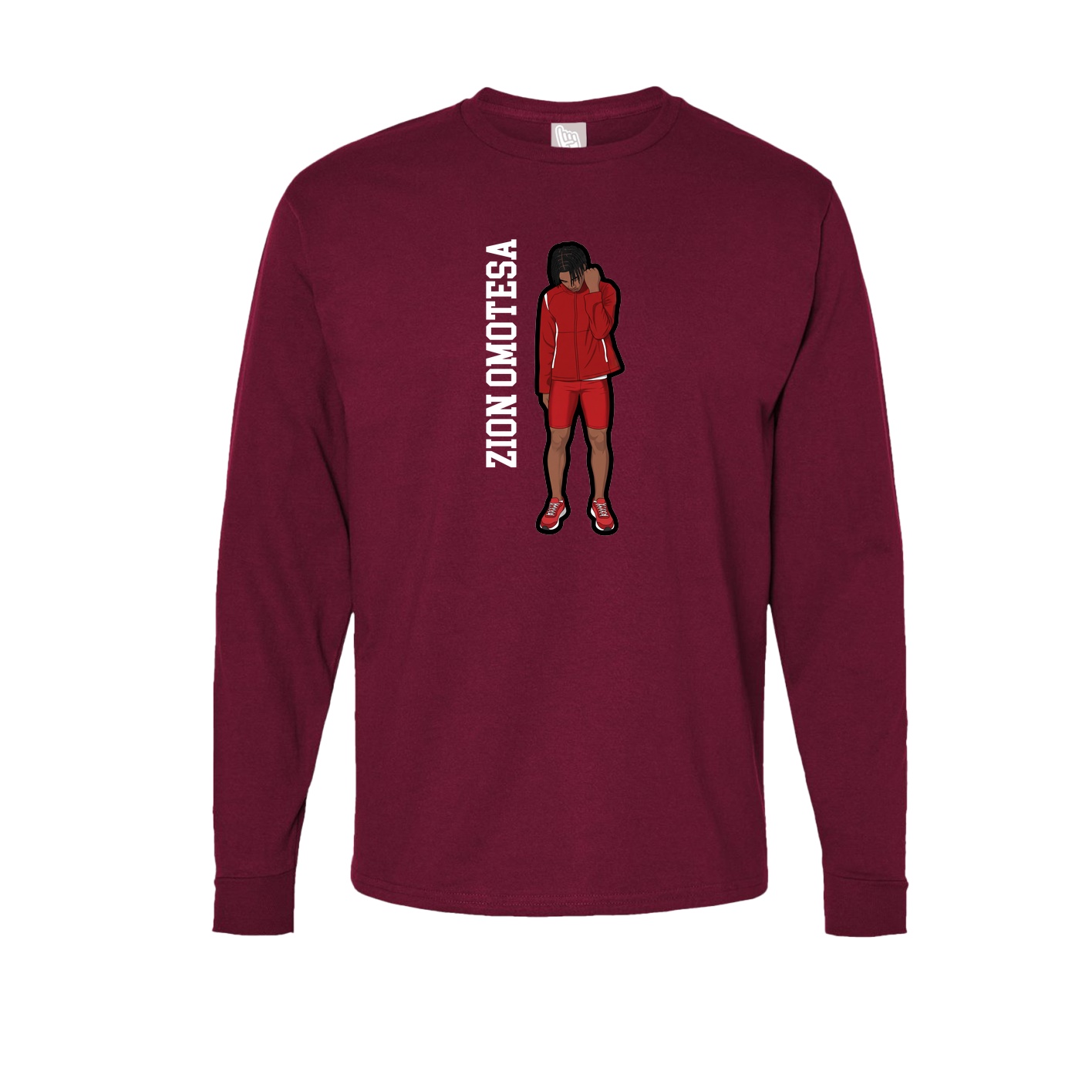 Long Sleeve Tee — Name Vertical in Cardinal