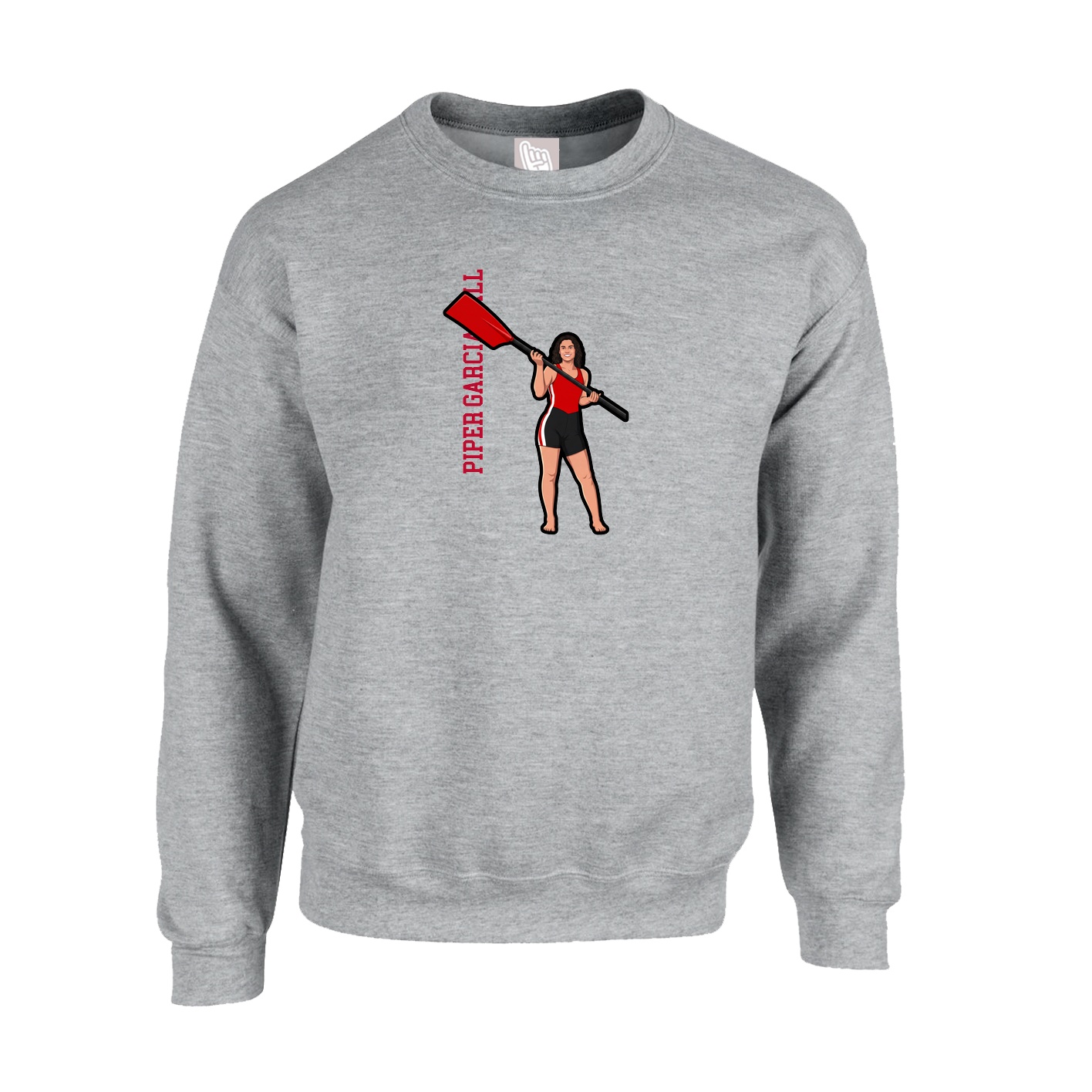 Fleece Crew — Name Vertical in Grey
