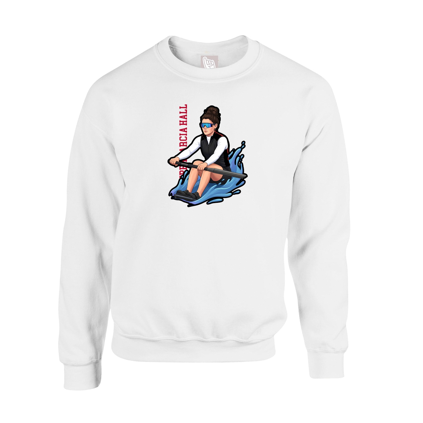 Fleece Crew — Name Vertical in White